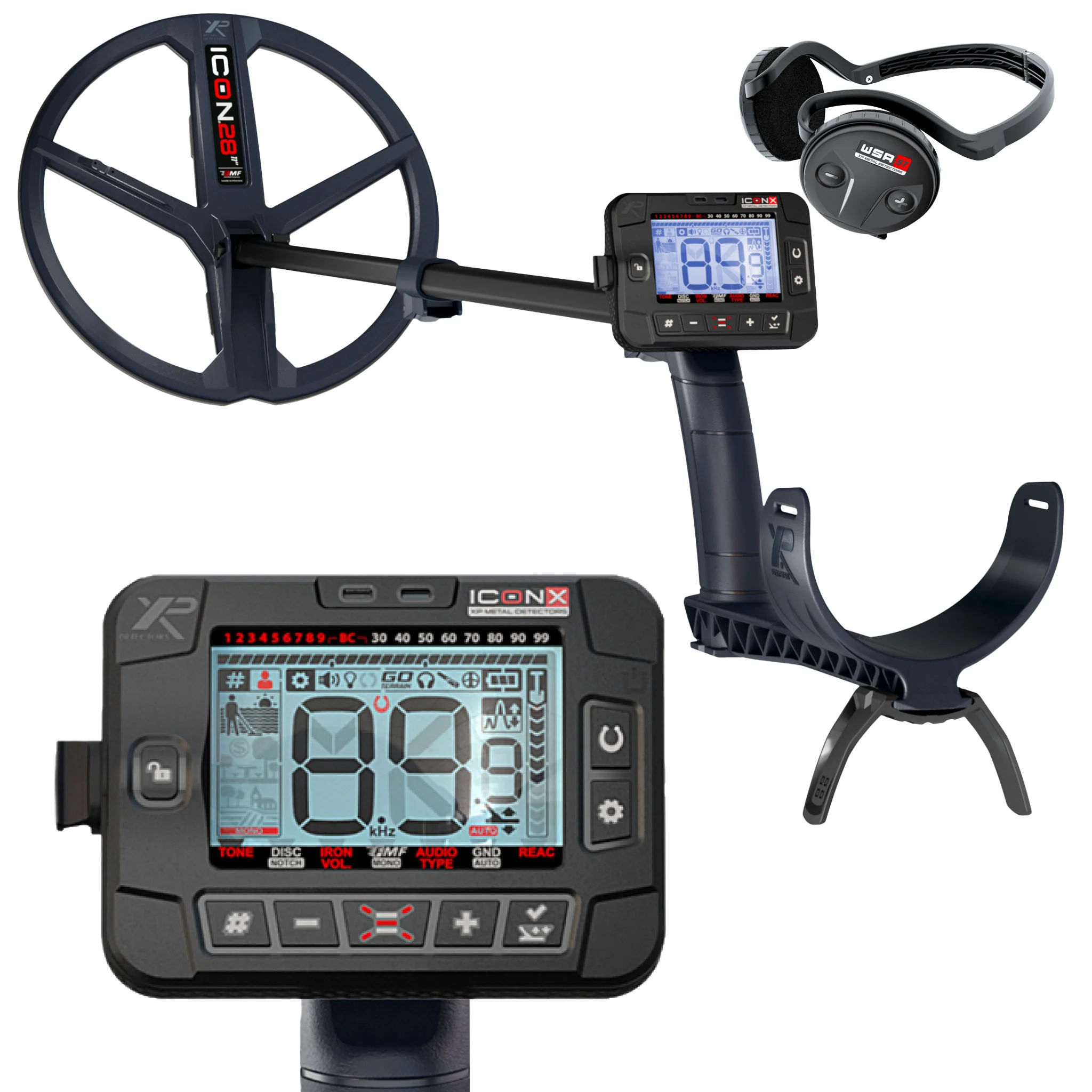 XP ICON-X Fast Multi-Frequency Metal Detector with WSA ST Headphones and 11-Inch FMF Coil