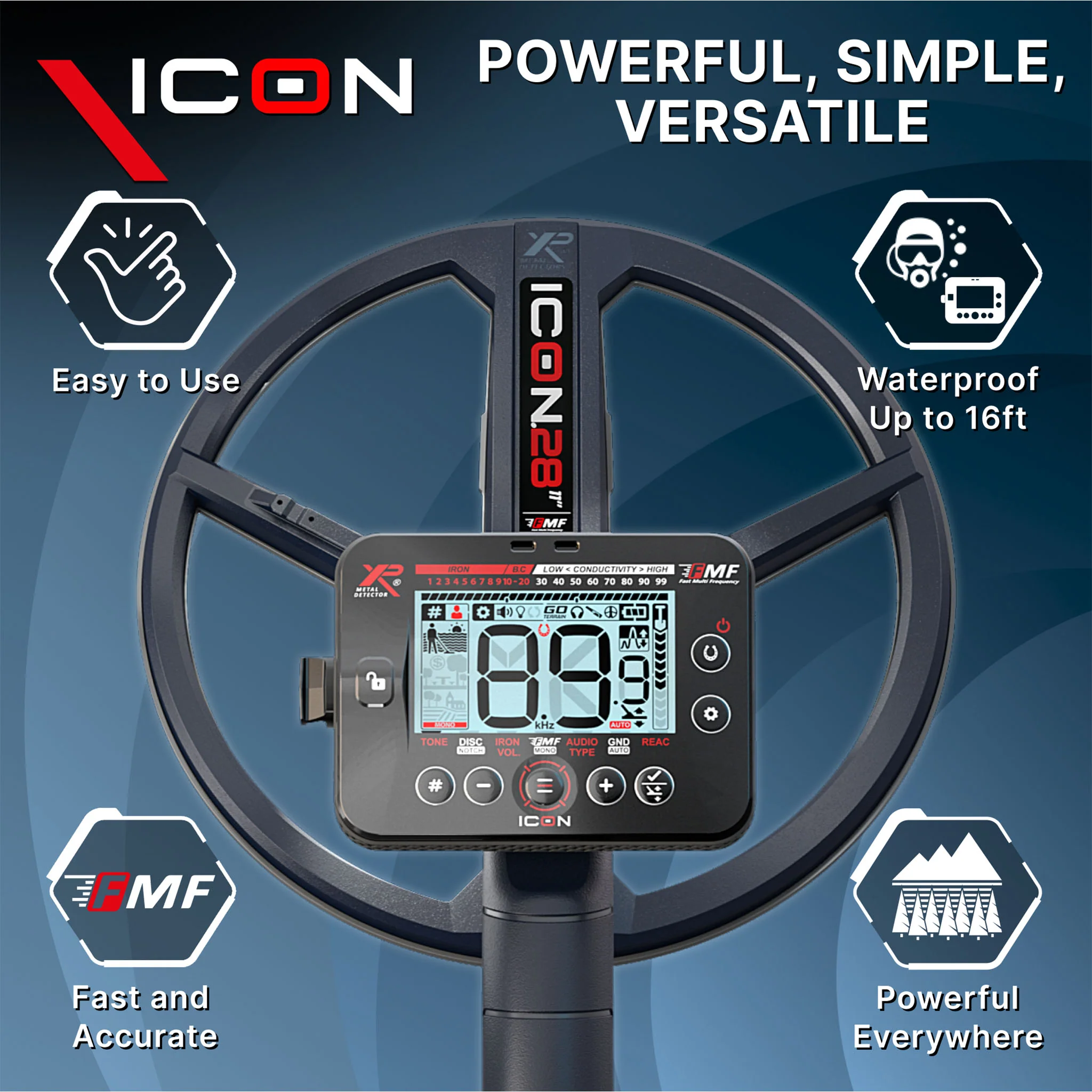 XP ICON Fast Multi-Frequency Metal Detector with 11-Inch FMF Search Coil