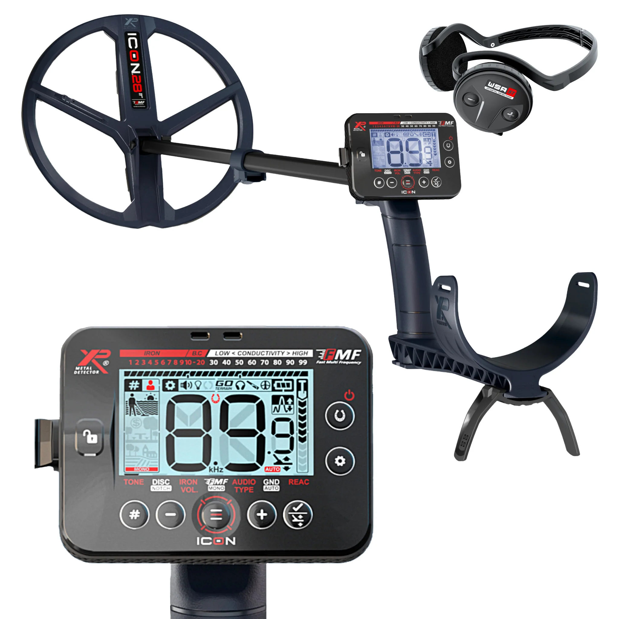 XP ICON Fast Multi-Frequency Metal Detector with WSA ST Headphones and 11-Inch FMF Coil