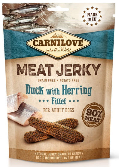 Carnilove Dog Jerky Duck & Herring Fillet – suszone filety 90% składników mięsnych - Image 1