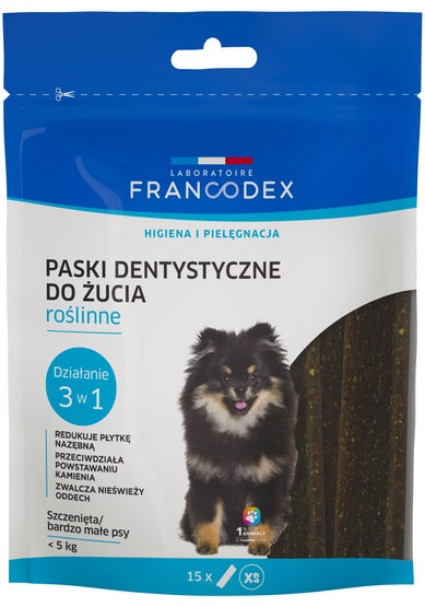Francodex Paski Dental XS 15 szt. 114 g - roślinna pielęgnacja zębów dla mini psów - Image 1