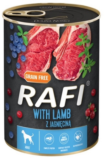Rafi pies jagnięcina puszka 400g – z borówką i żurawiną