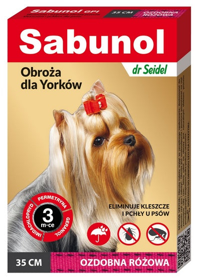 Sabunol GPI Obroża przeciw pchłom dla yorka ozdobna różowa 35cm - Image 1