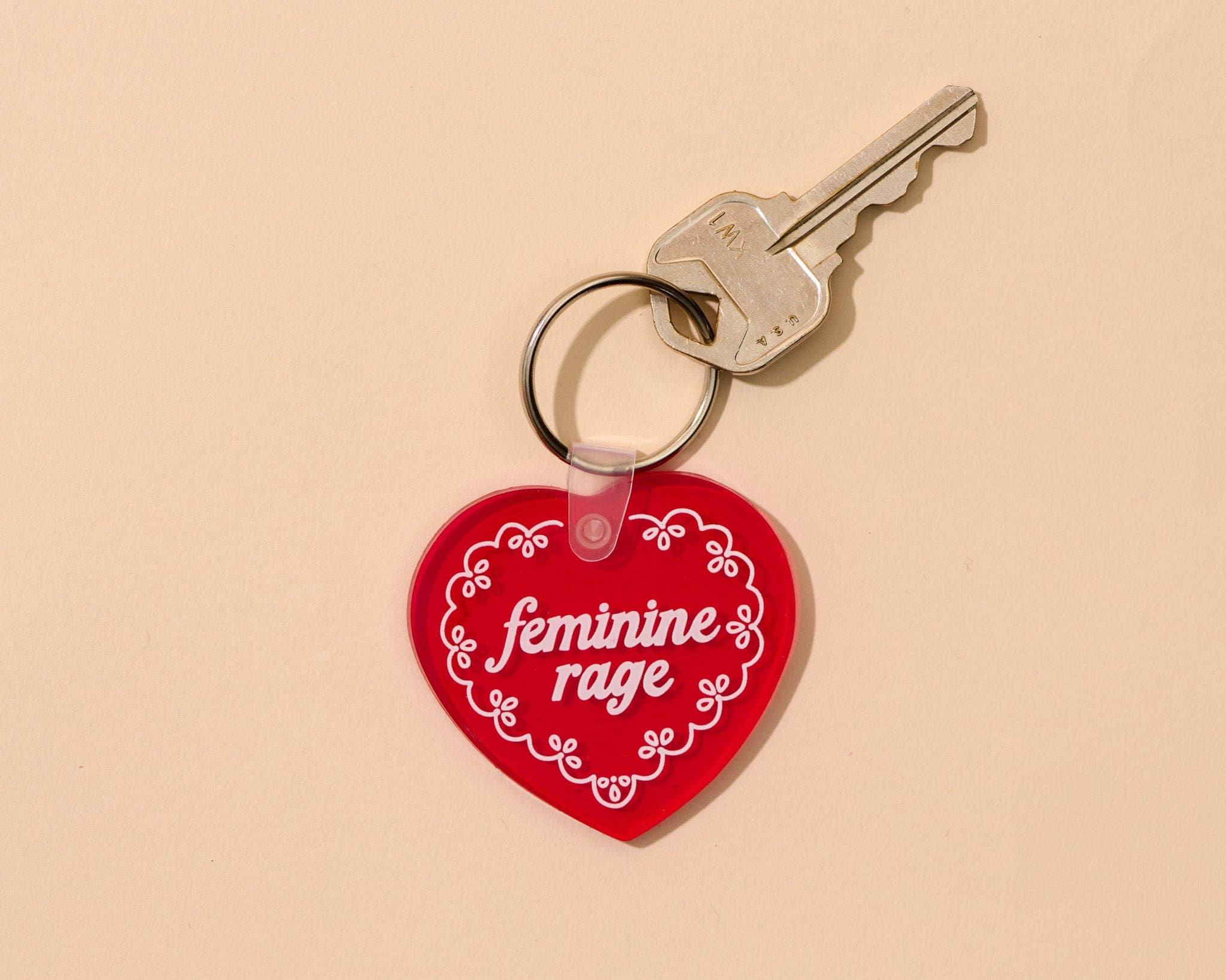 PVC Keychain by Your Gal Kiwi—Feminine Rage (Doily Heart) - Image 2