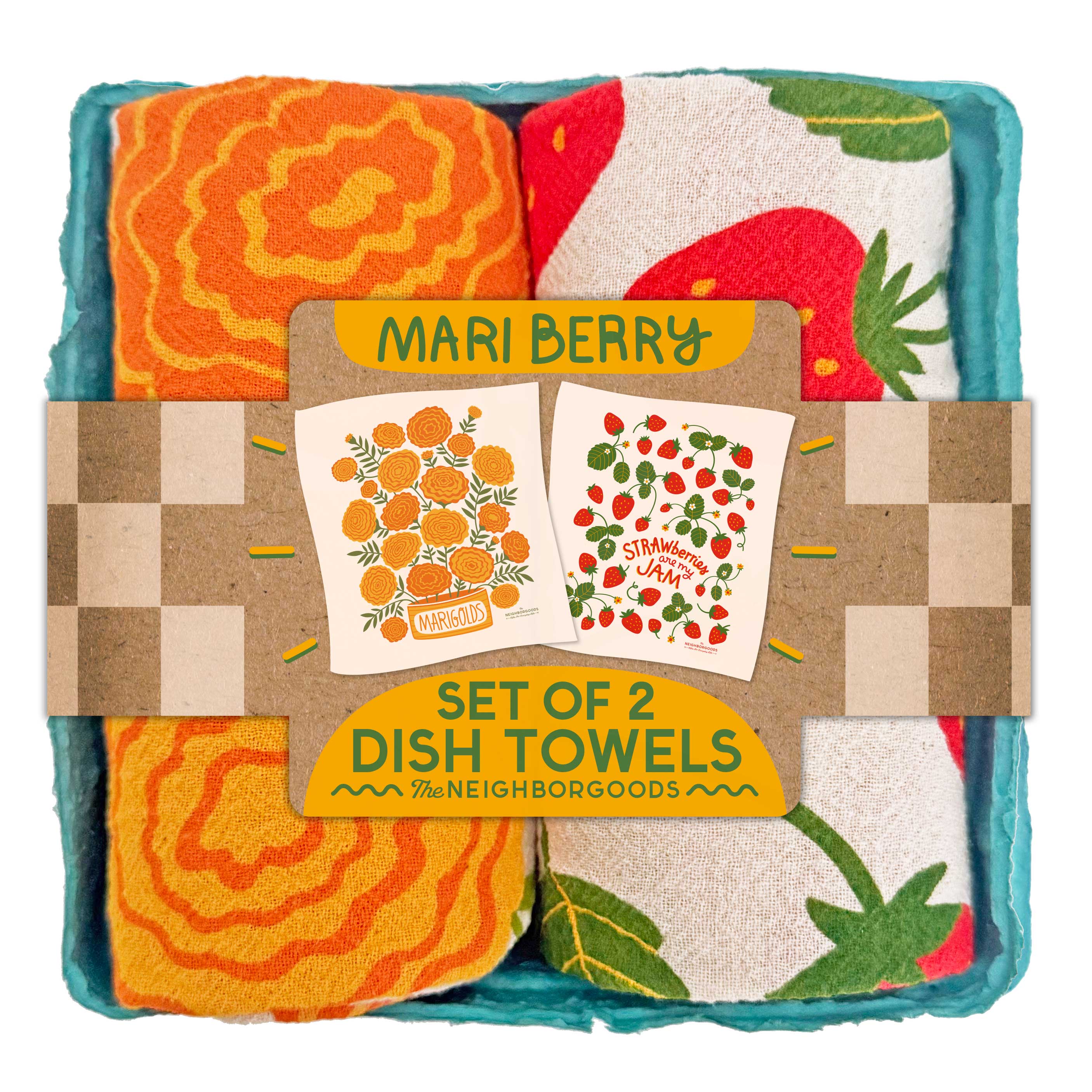 MARI BERRY (Marigold, Strawberry) – Tea Towel Set of 2