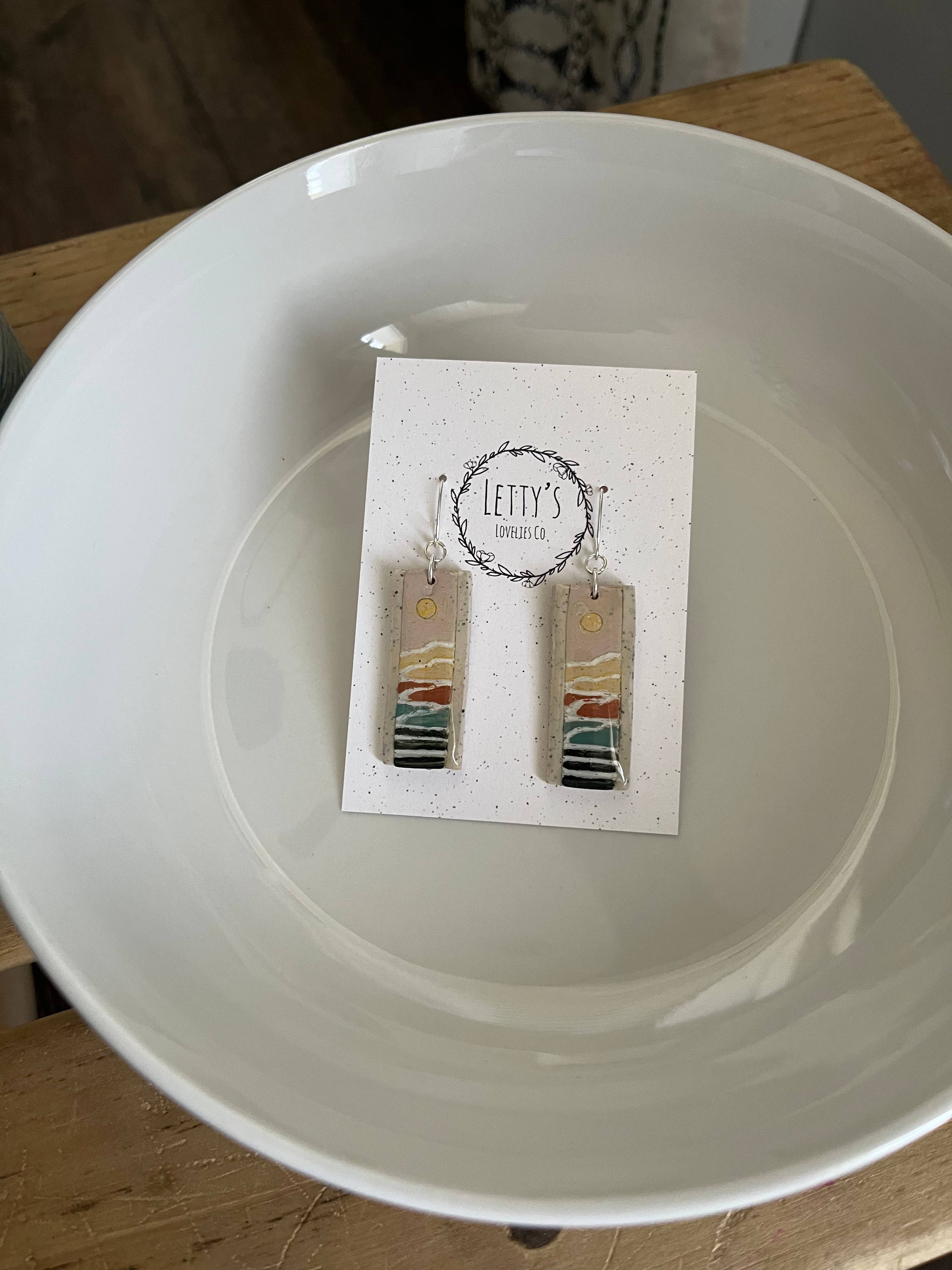 Faux Ceramic Landscape Scene Clay Earrings - Image 2