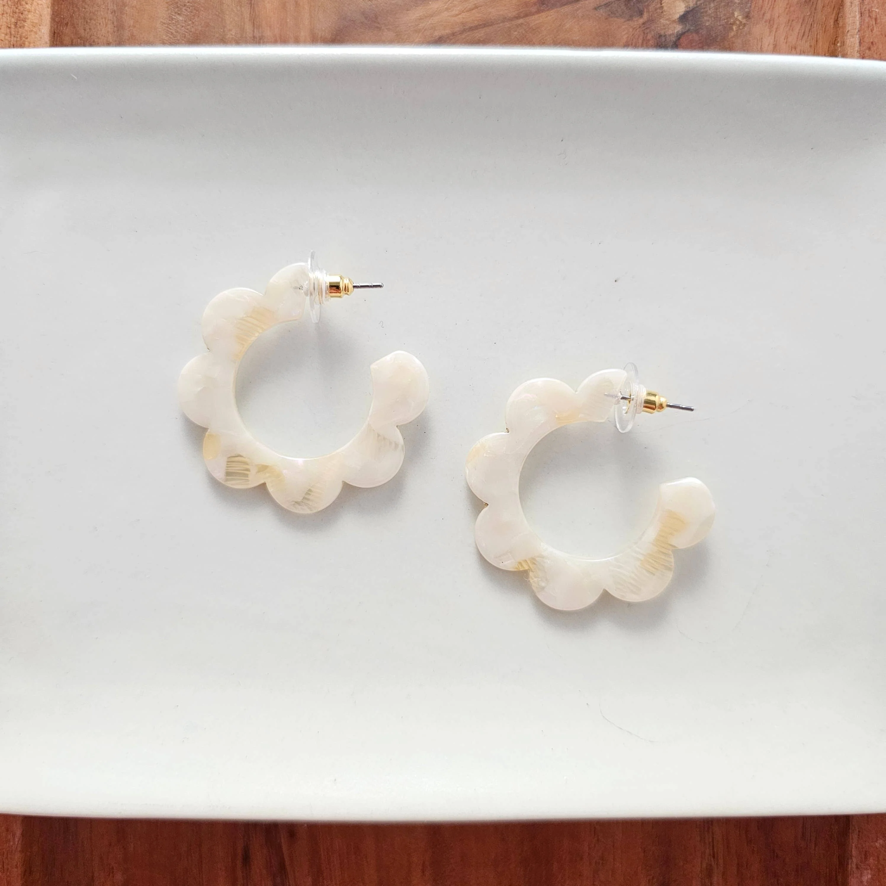 Flora Hoops - Cream // Flower Earrings, Gift, Jewelry - Image 1