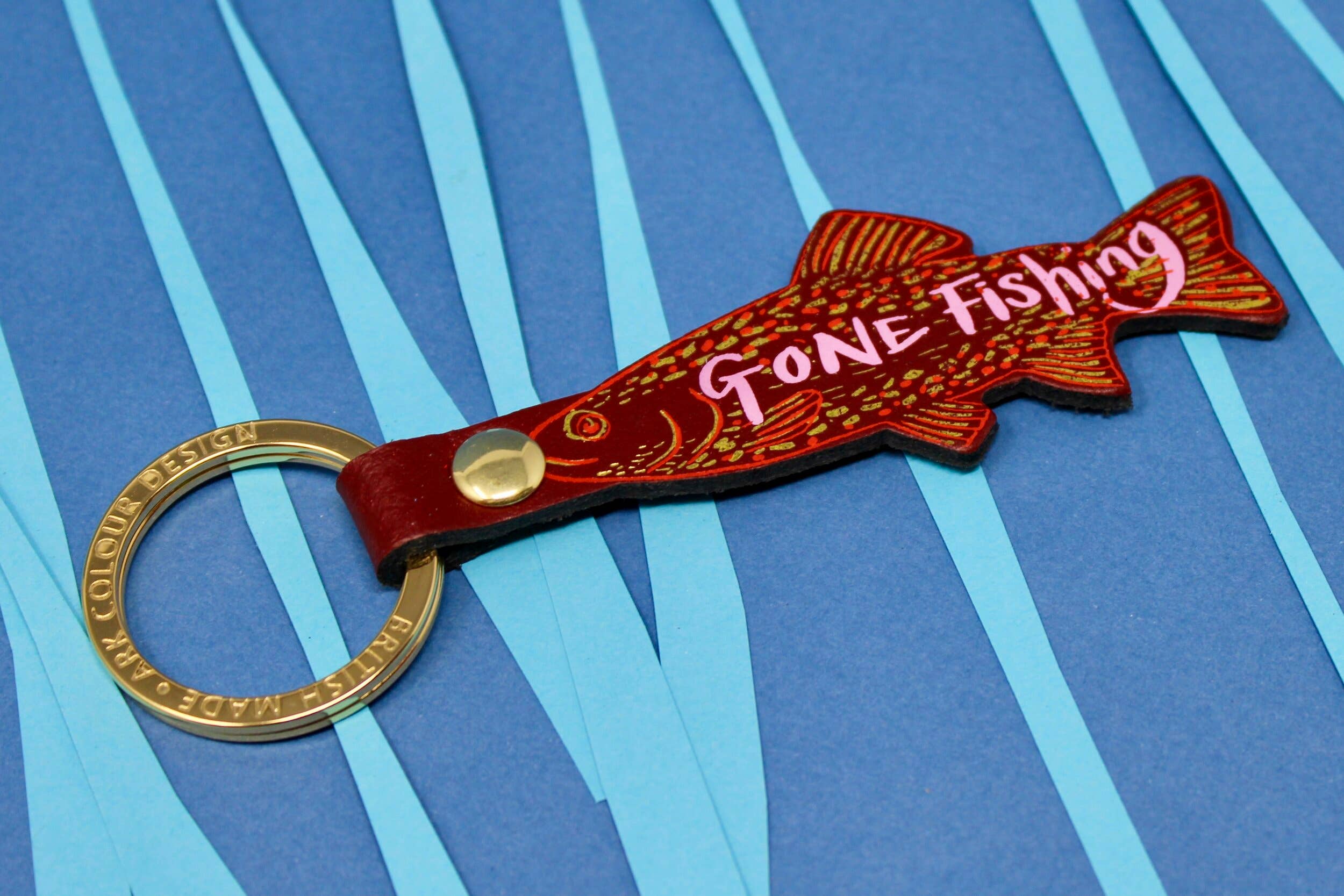 Gone Fishing Leather Key Fob - Image 2