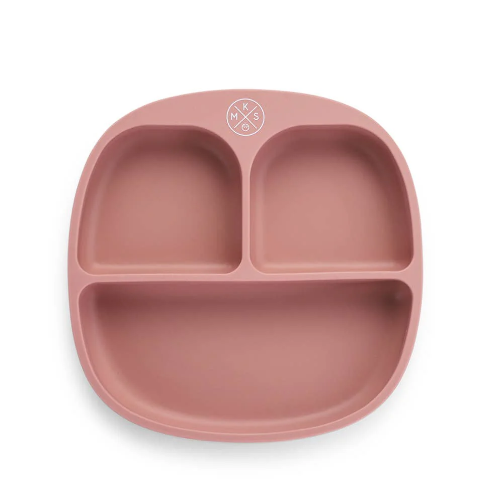 Silicone suction kids plate w/ dividing sections - Dusty Pink - Image 1