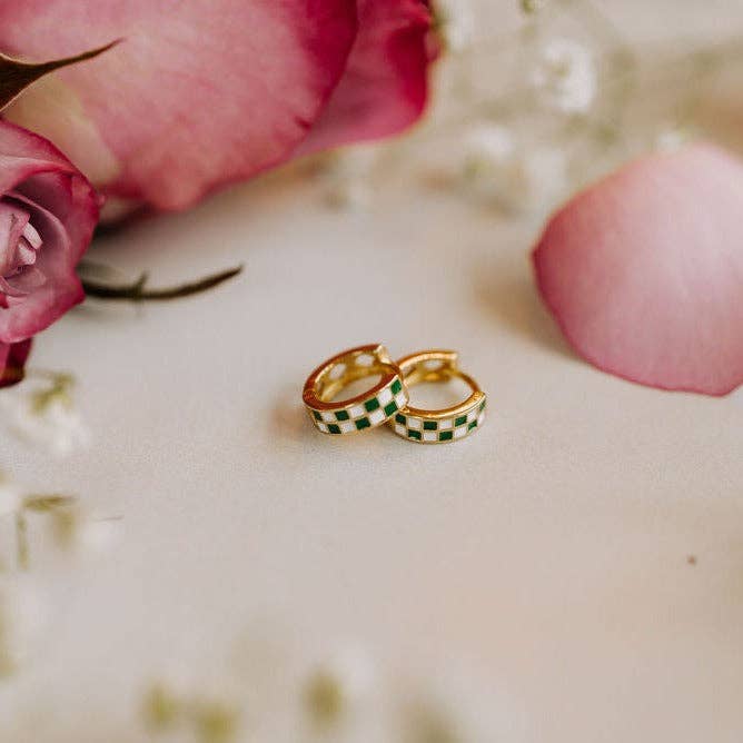 Green & White Checkered Hoops - Image 1
