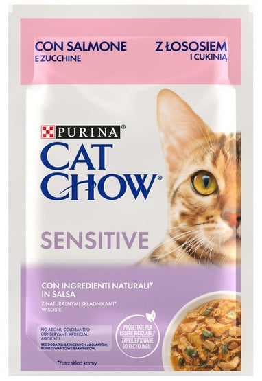 Purina Cat Chow Sensitive łosoś w sosie - zestaw saszetek 3+1 gratis 4x85 g - Image 2