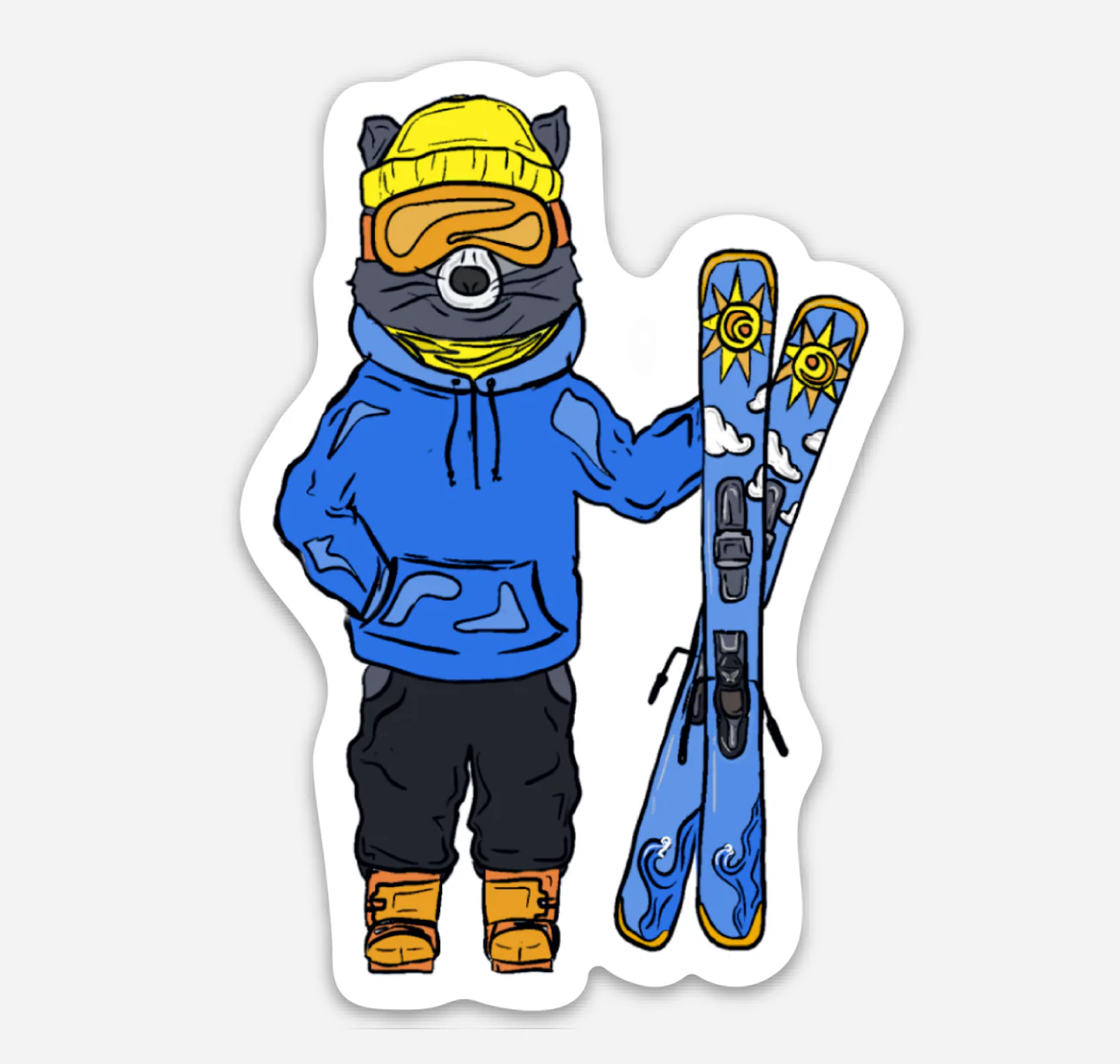 Skiing Raccoon Sticker - Image 1