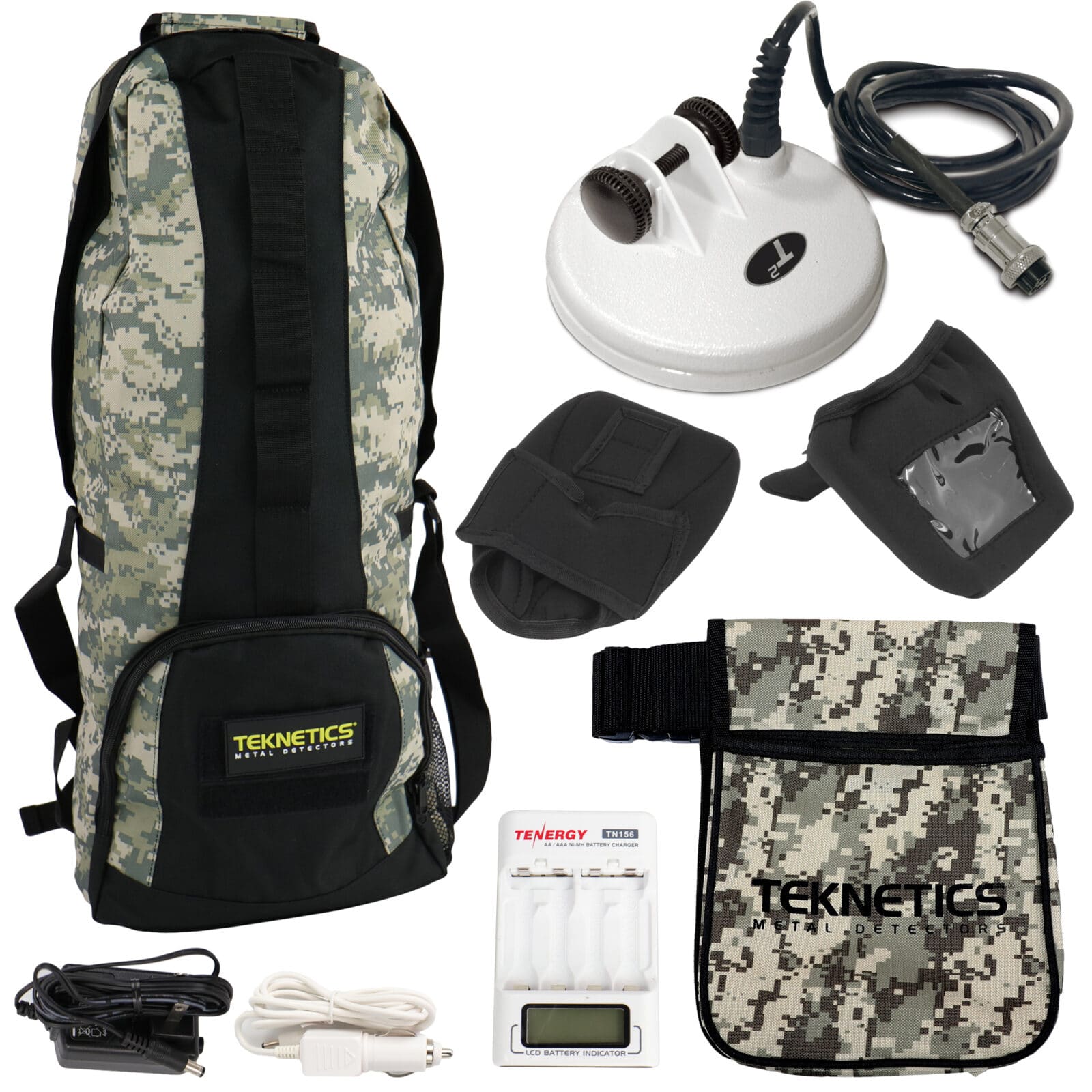 Teknetics T2 Accessory Bundle with 5" DD Coil, Camo Pouch, Backpack, Cap & More - Image 1