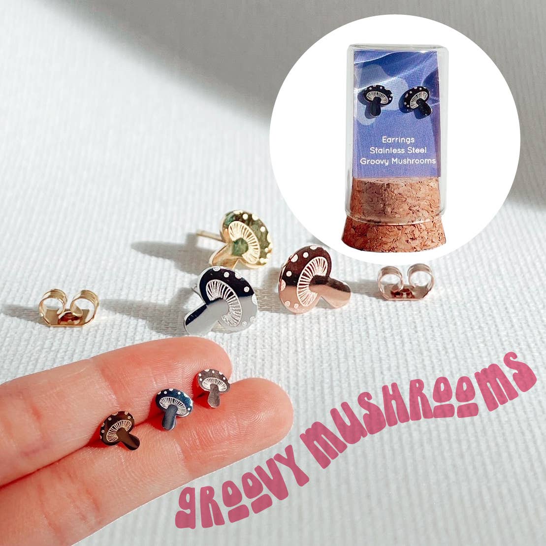 Dainty Little Tiny Things | Groovy Mushrooms | Earring Studs - Image 1