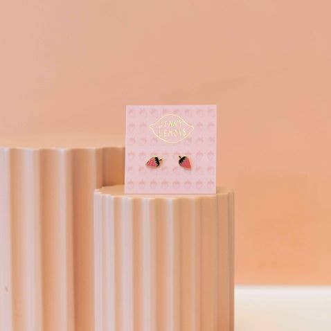 18k Gold Strawberry Enamel Earrings - Image 3