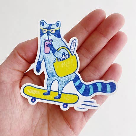 Sticker - farmers market skater raccoon - Image 1