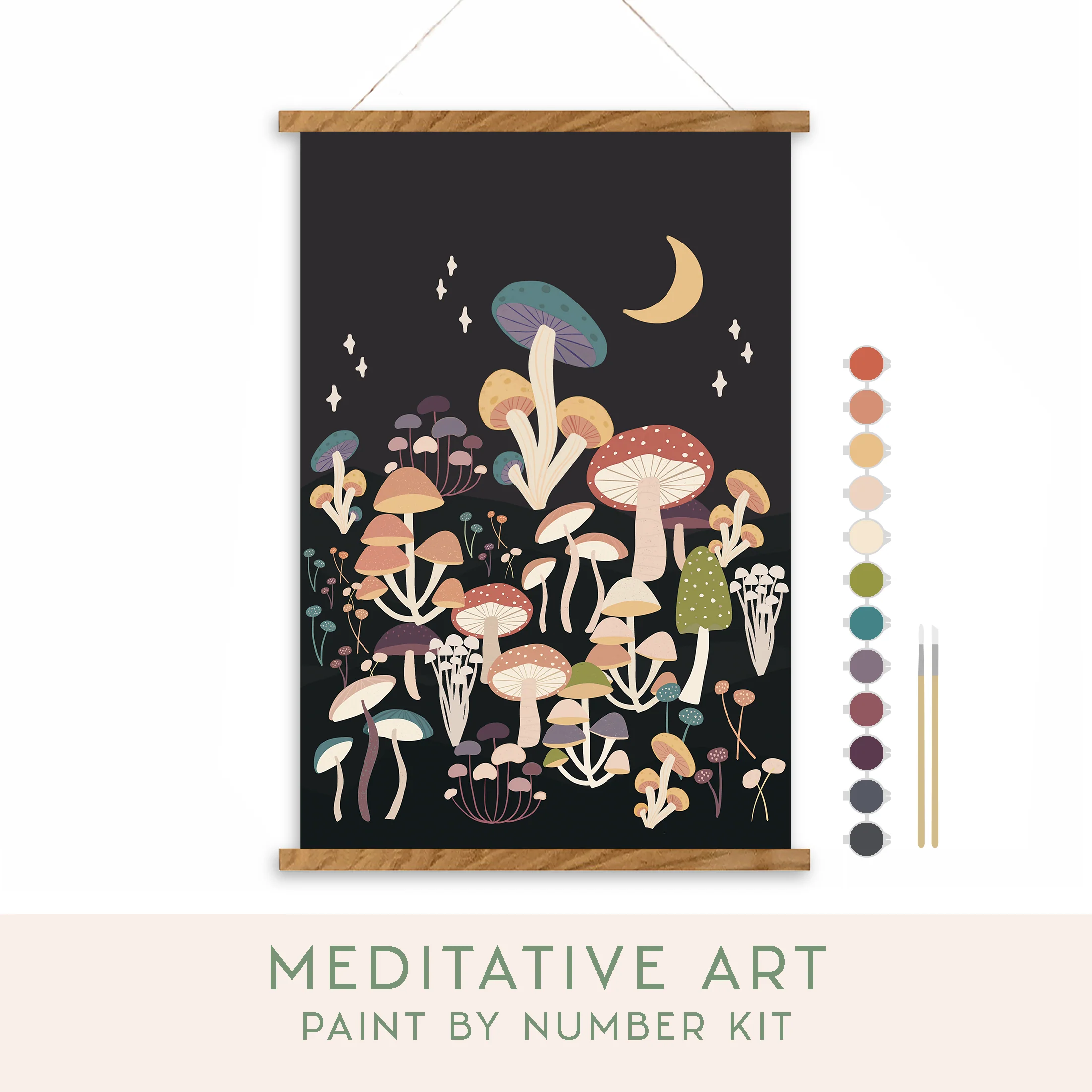 Night Mushrooms Meditative Art Paint by Number Kit - Image 1
