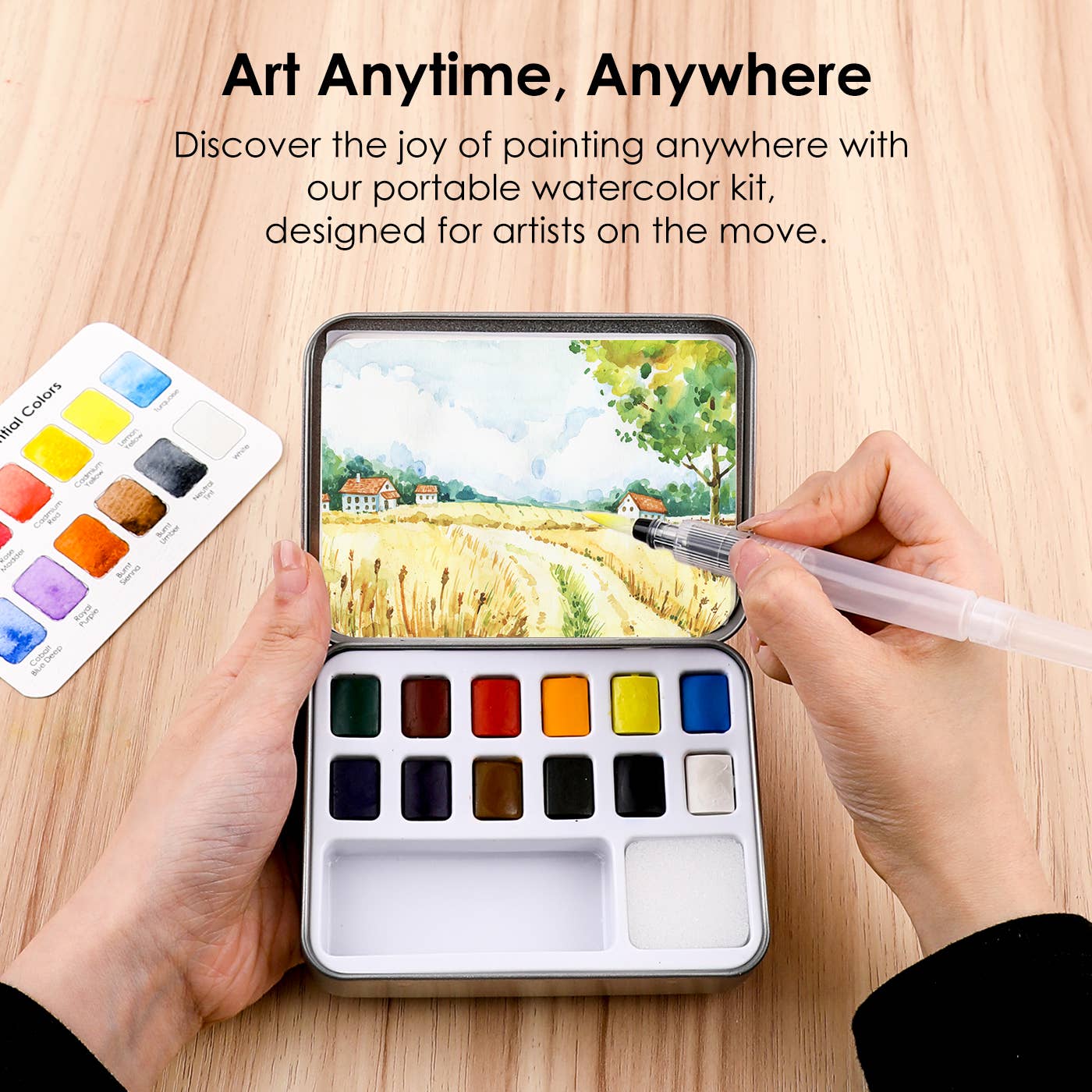 Watercolor Pocket Set Of 12 With Brush - Essential Colors - Image 3