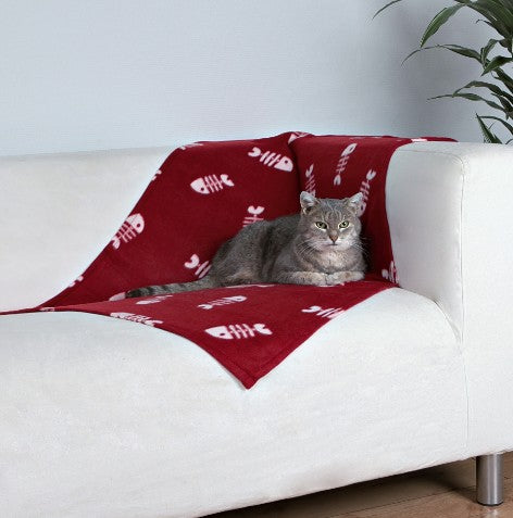 Trixie Koc 100x70cm Bordowy w białe ryby [37193] - Image 3
