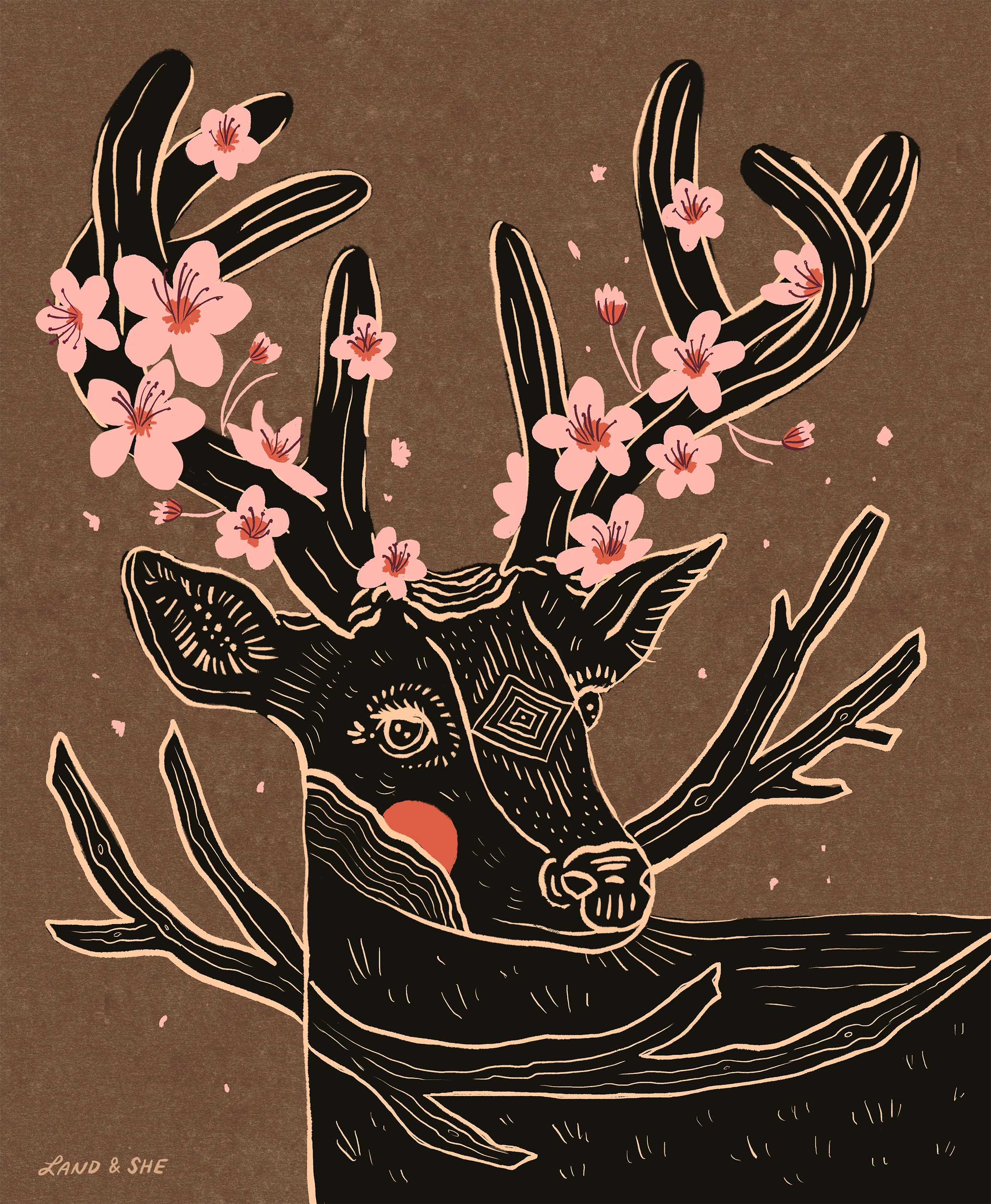 Cherry Blossom Deer - Image 1