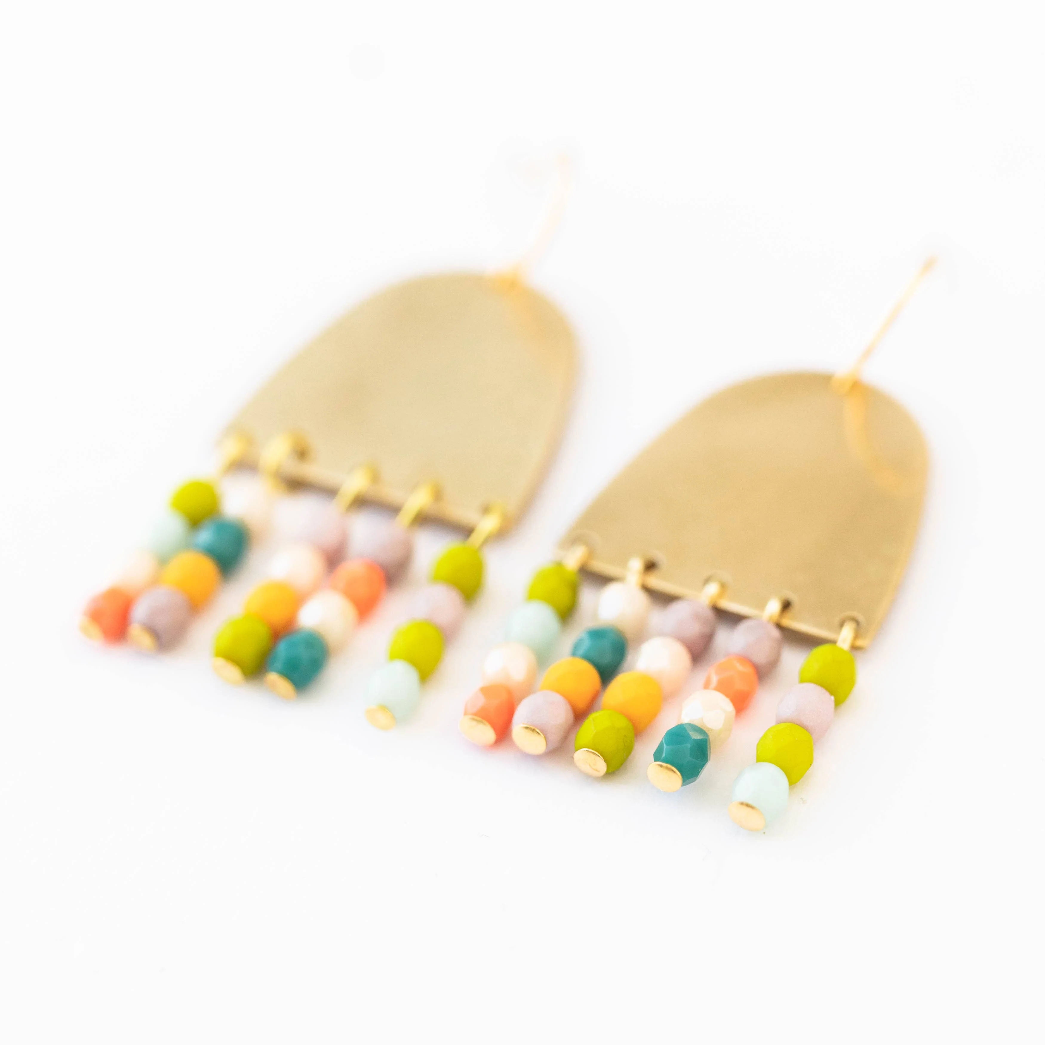 Colorful Fringe Earrings, Brass Earrings with Fringe Beads - Image 2