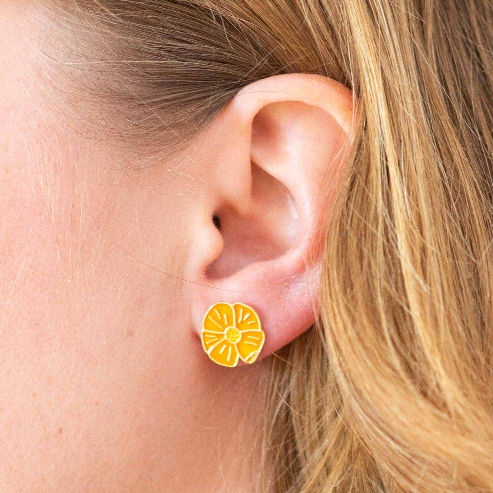 18k Gold Poppy Enamel Earrings - Image 2