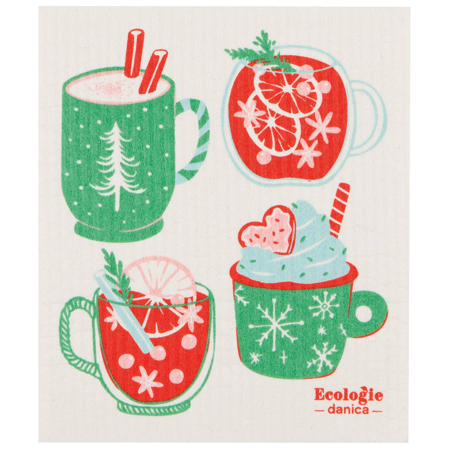 Cozy Cups Christmas Swedish Dishcloth - Image 1