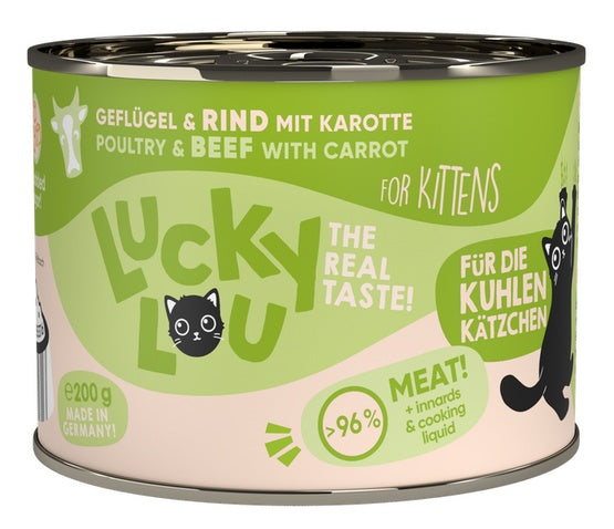 Lucky Lou Lifestage Kitten Drób i wołowina puszka 200g - Image 1