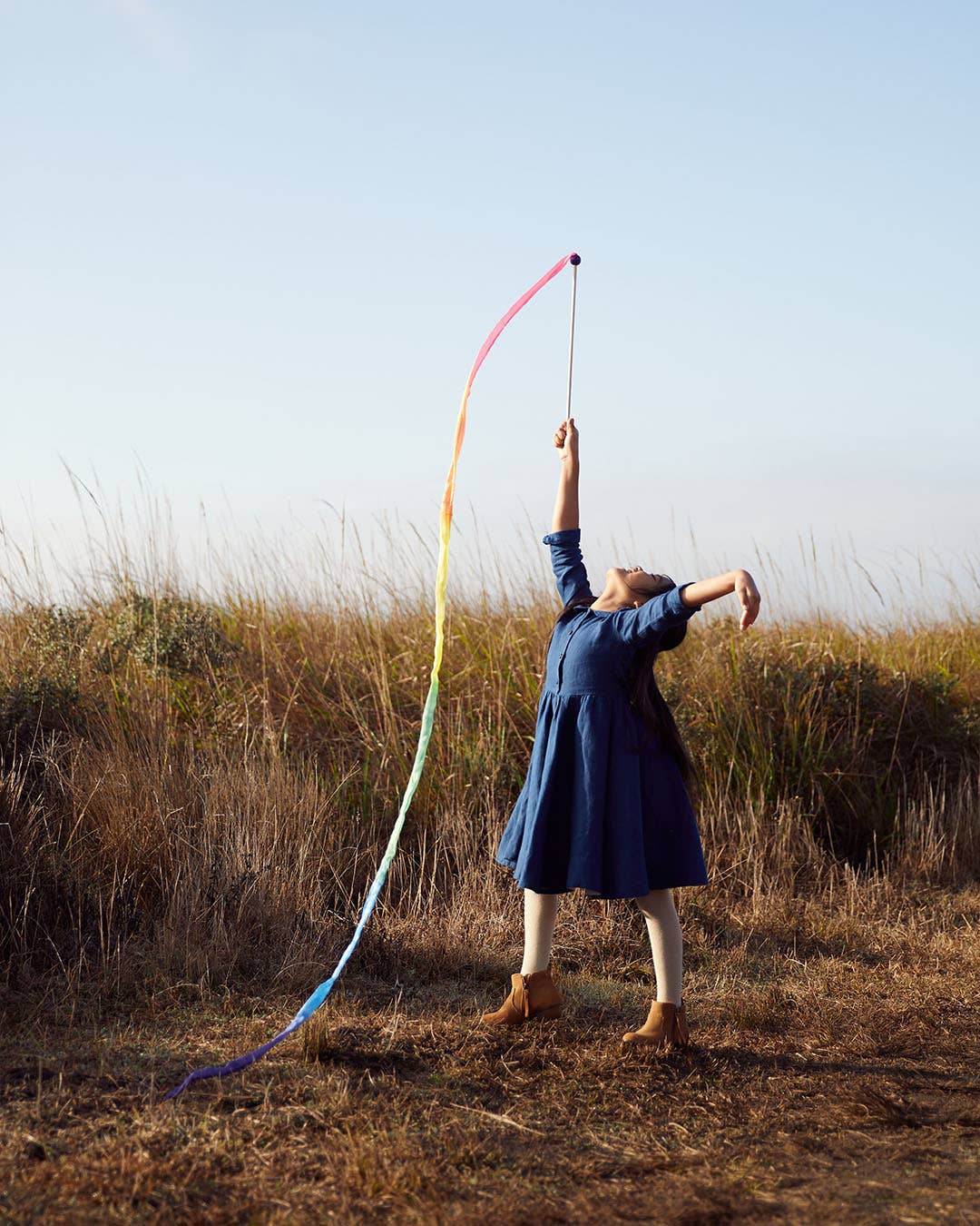 Rainbow Silk & Wood Streamer - Wand for Pretend Play - Image 2