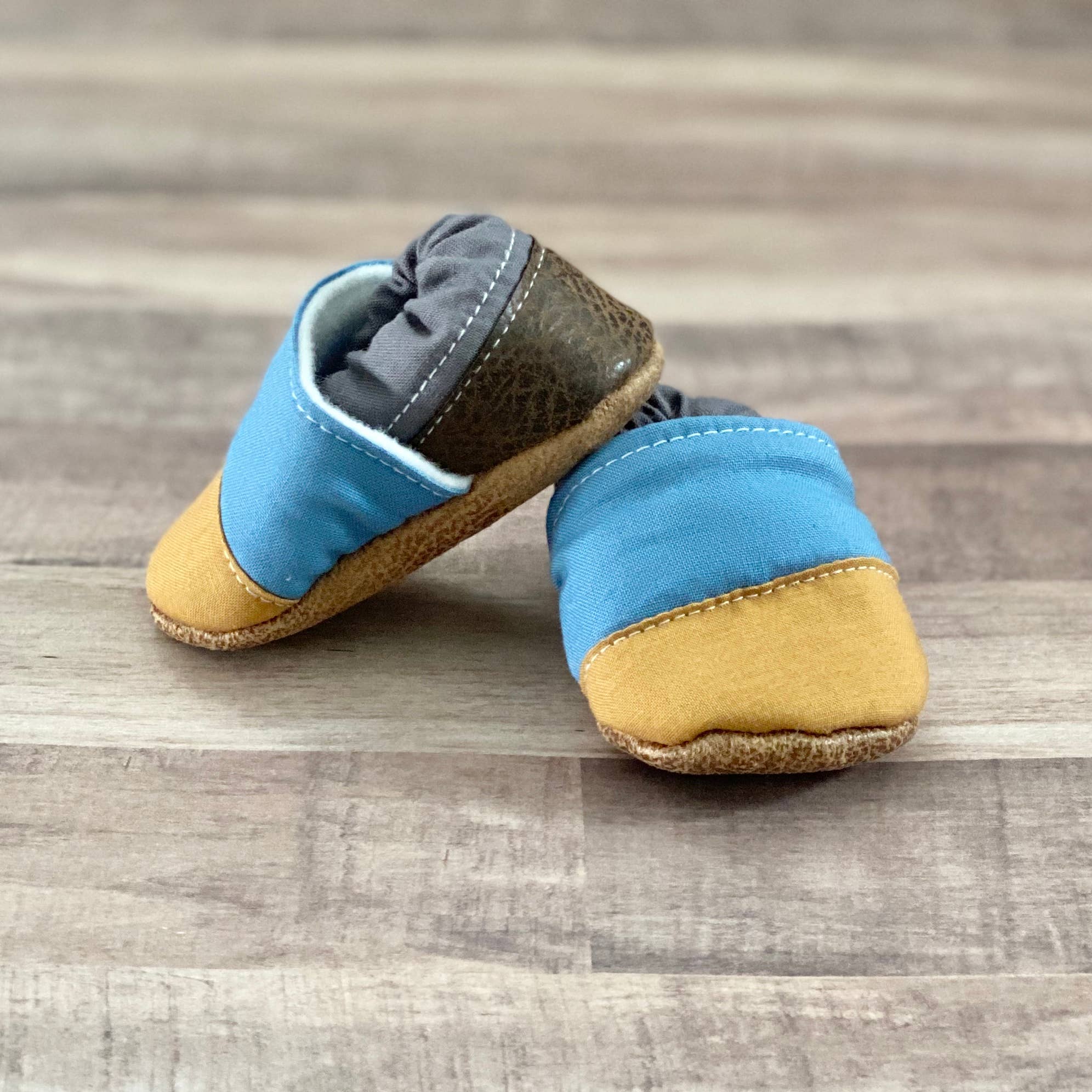 Mustard, Blue, and Gray Angled Moccasins - Image 3