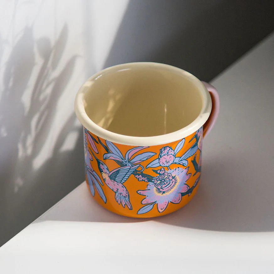 Hummingbirds & Passionflowers Enamel Camp Mug - Image 1