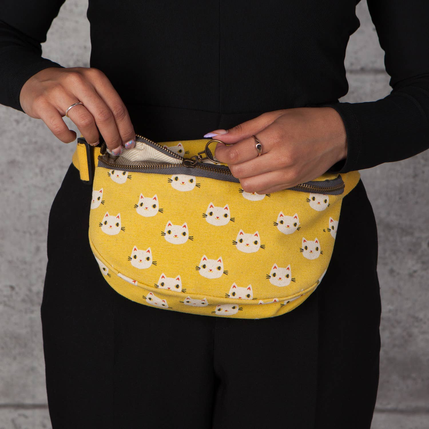 Danica Studio Meow Meow Cats Cotton Hip Bag Adjustable Strap - Image 2