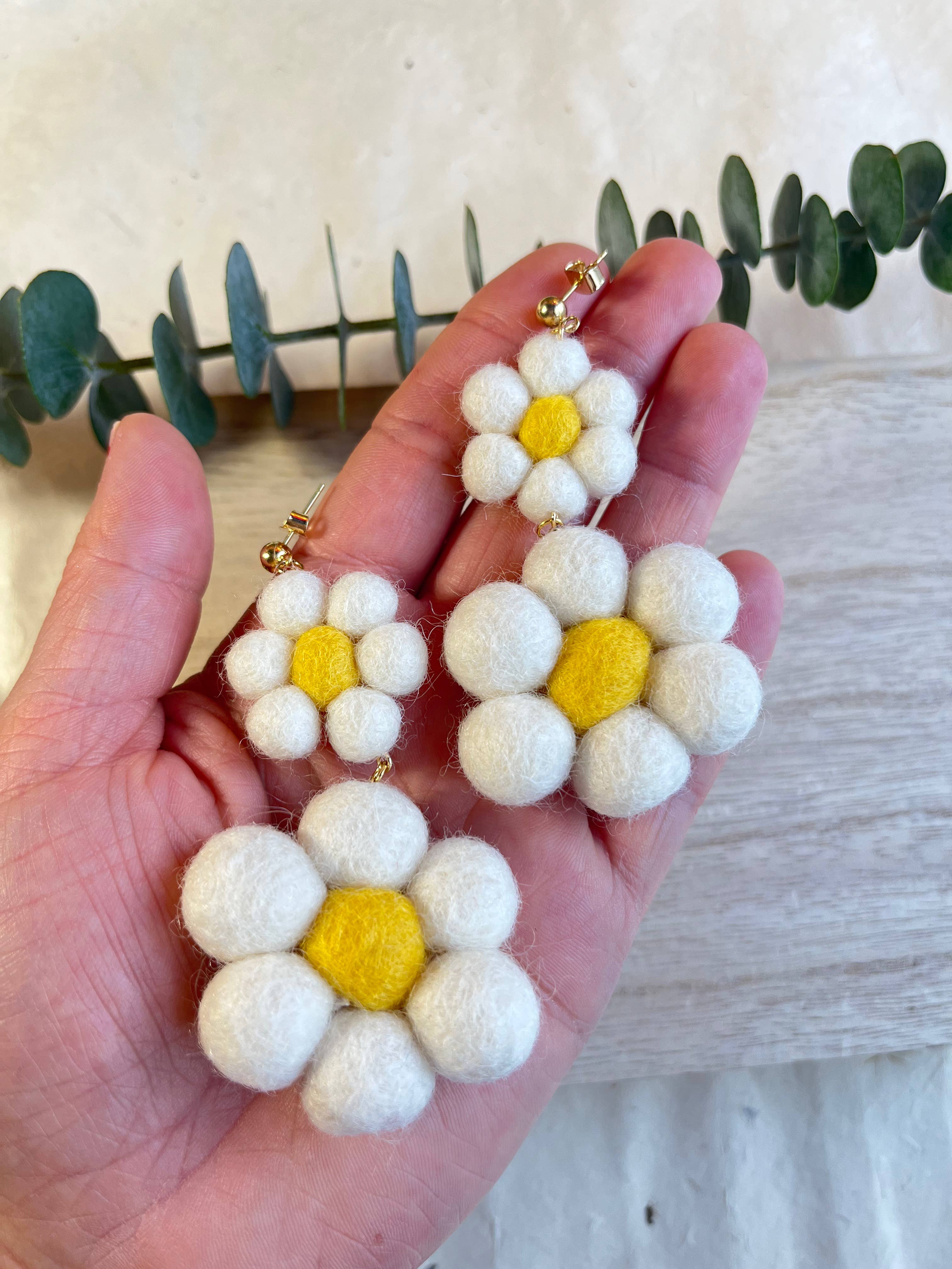 Daisy Dangle Felted Earrings - Image 2
