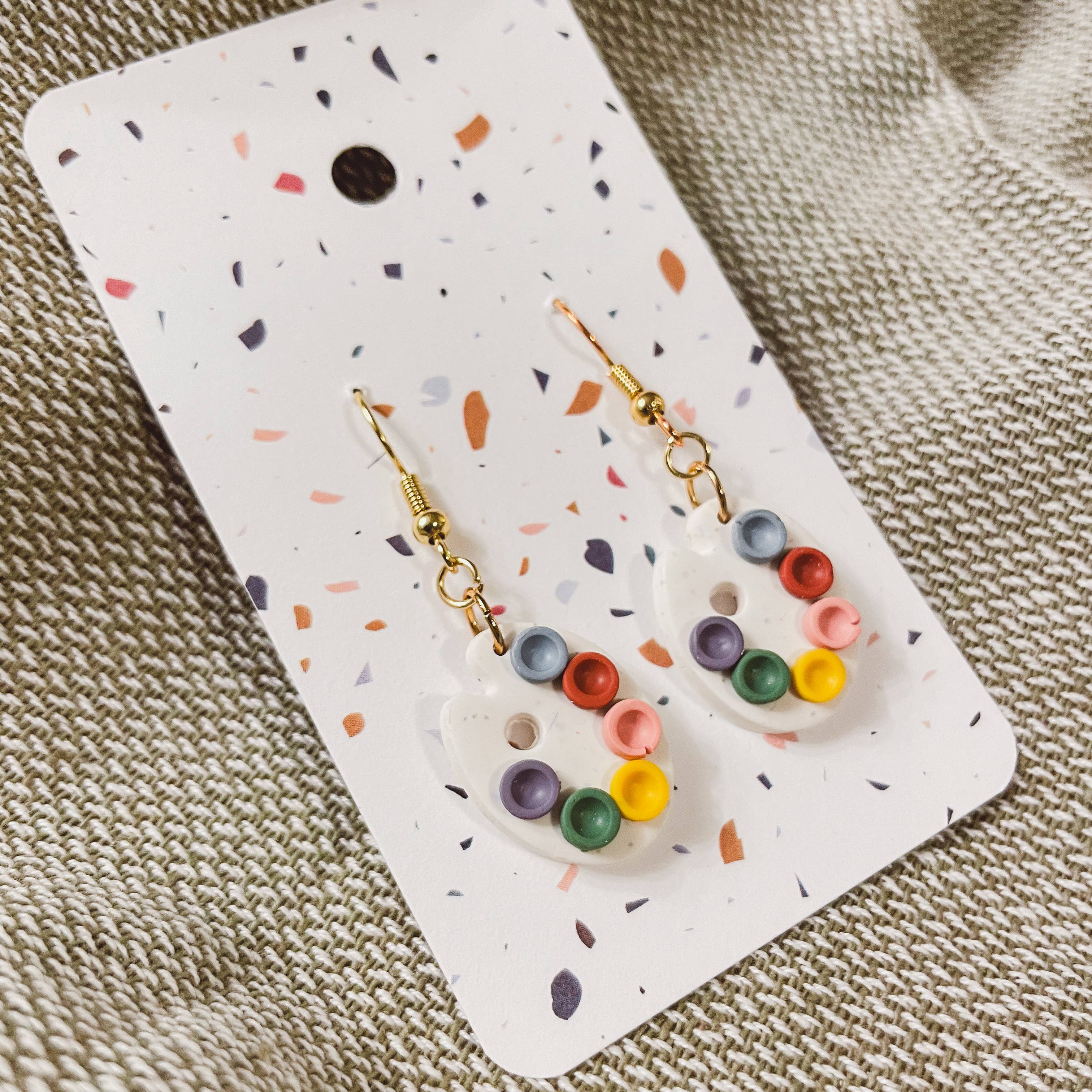 Artist Paint Palette Earrings, White Speckled - Image 3