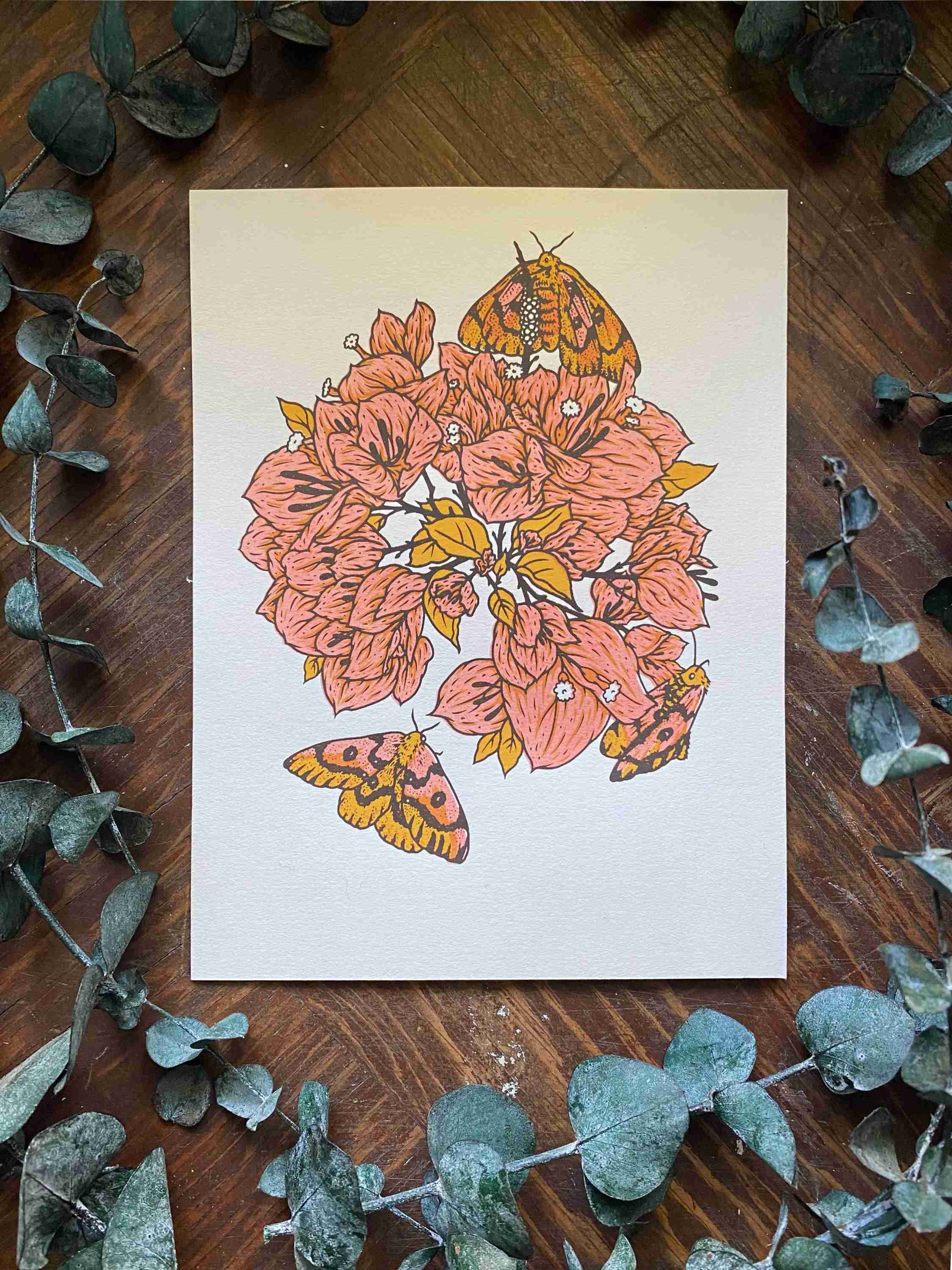 Sheep Moths + Bougainvillea Flowers 6x8" Giclee Print - Image 2