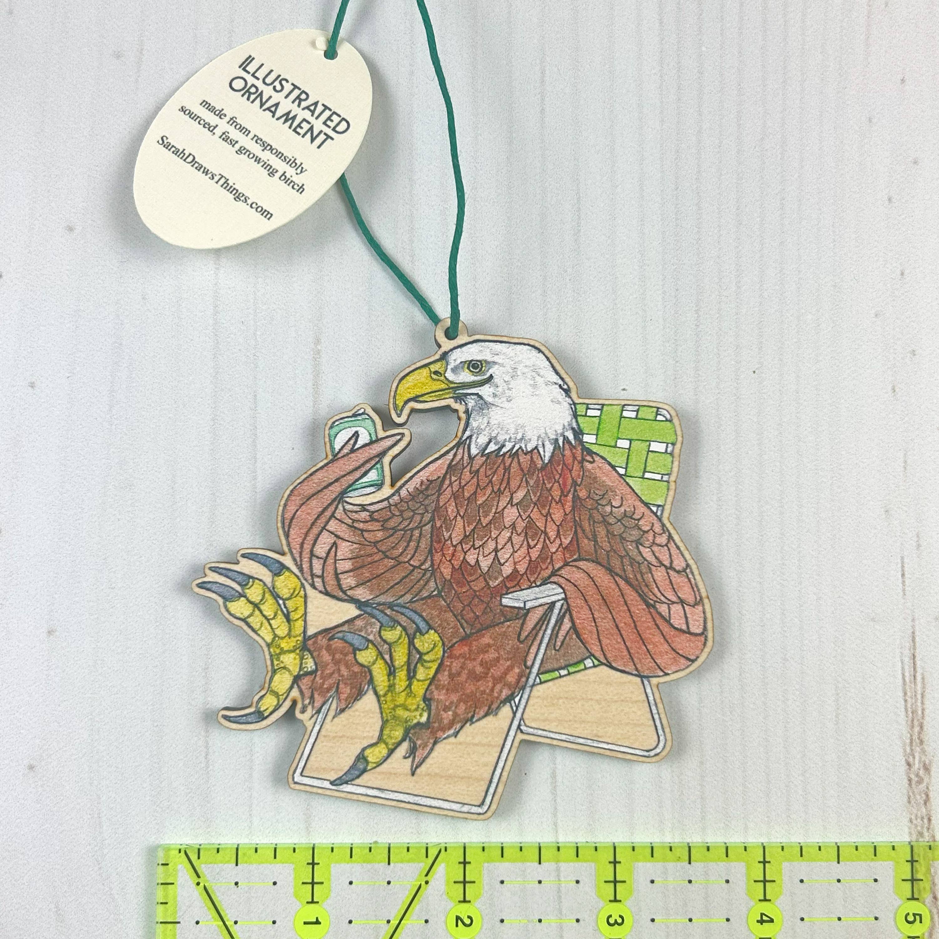 Bald Eagle Tailgate - 3.5" illustrated wooden tree ornament - Image 3