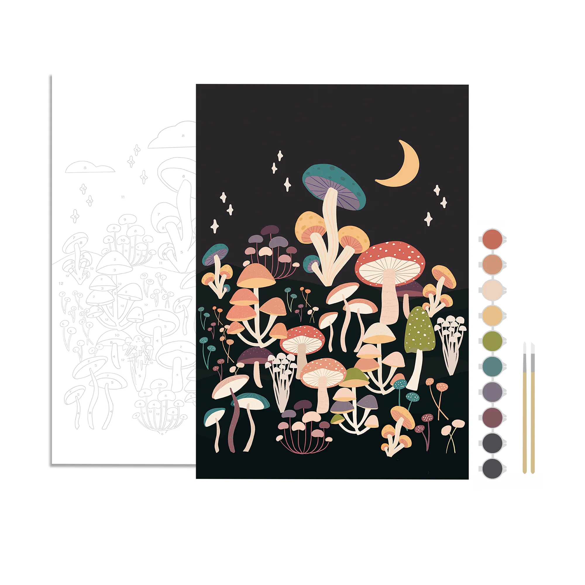 Night Mushrooms Meditative Art Paint by Number Kit - Image 2