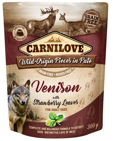 Carnilove Dog Venison & Strawberry Leaves – dziczyzna i liście truskawki saszetka 300g