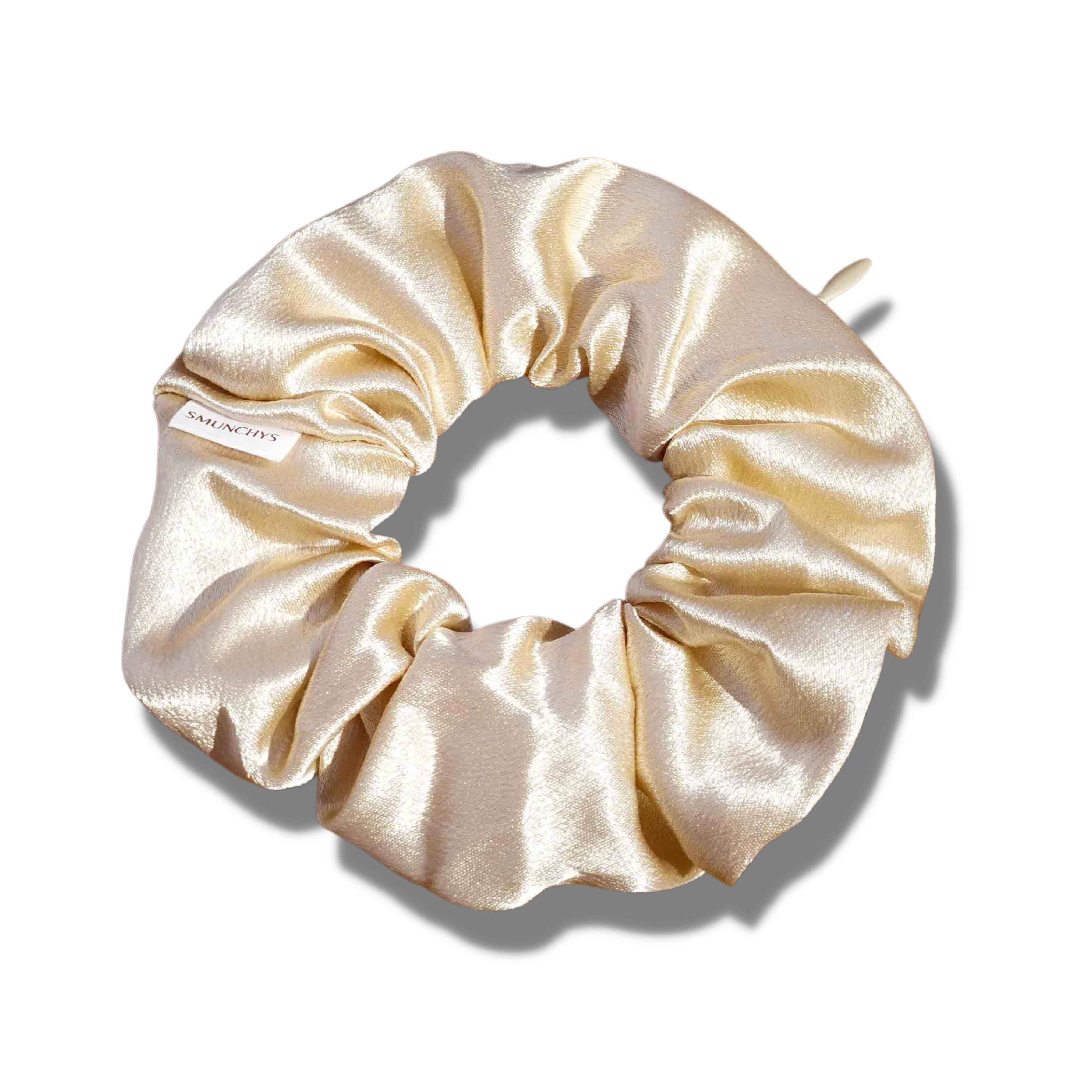 Satin Gold Zipper Pocket Scrunchie - Image 1