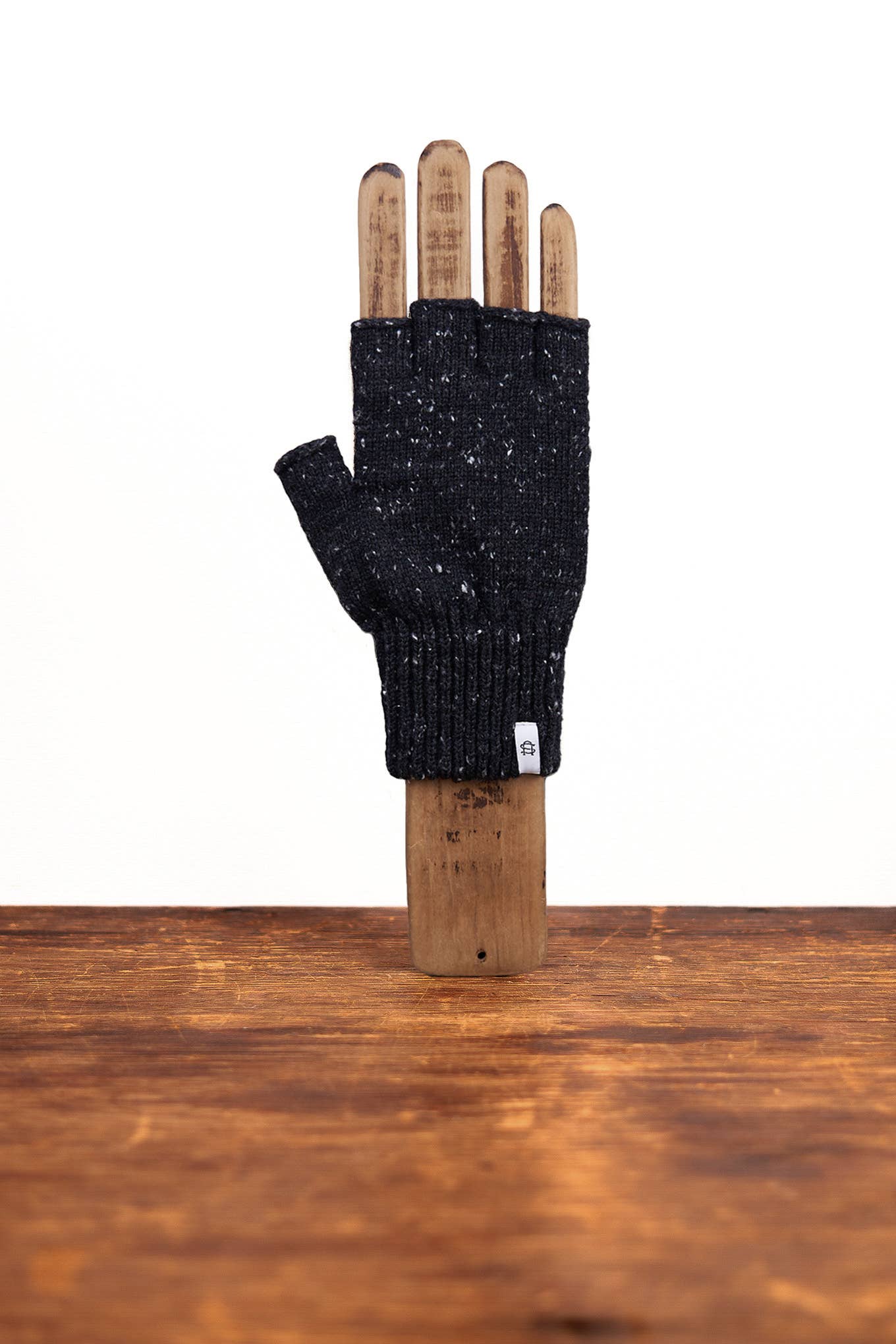 Black Tweed Fingerless Ragg Wool Gloves - Image 1