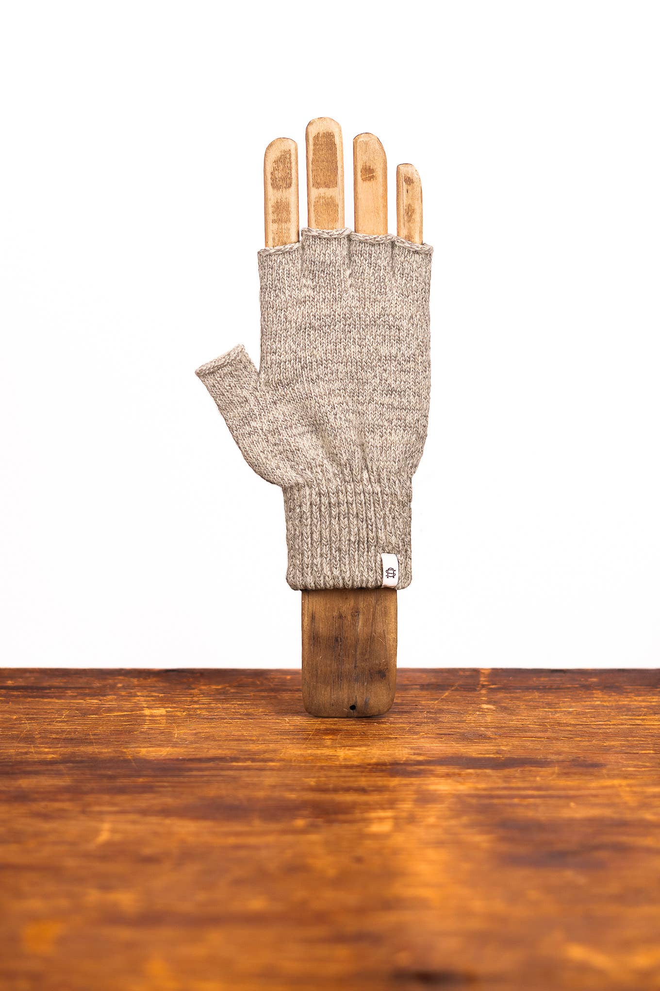 Oatmeal Melange Fingerless Ragg Wool Gloves - Image 2