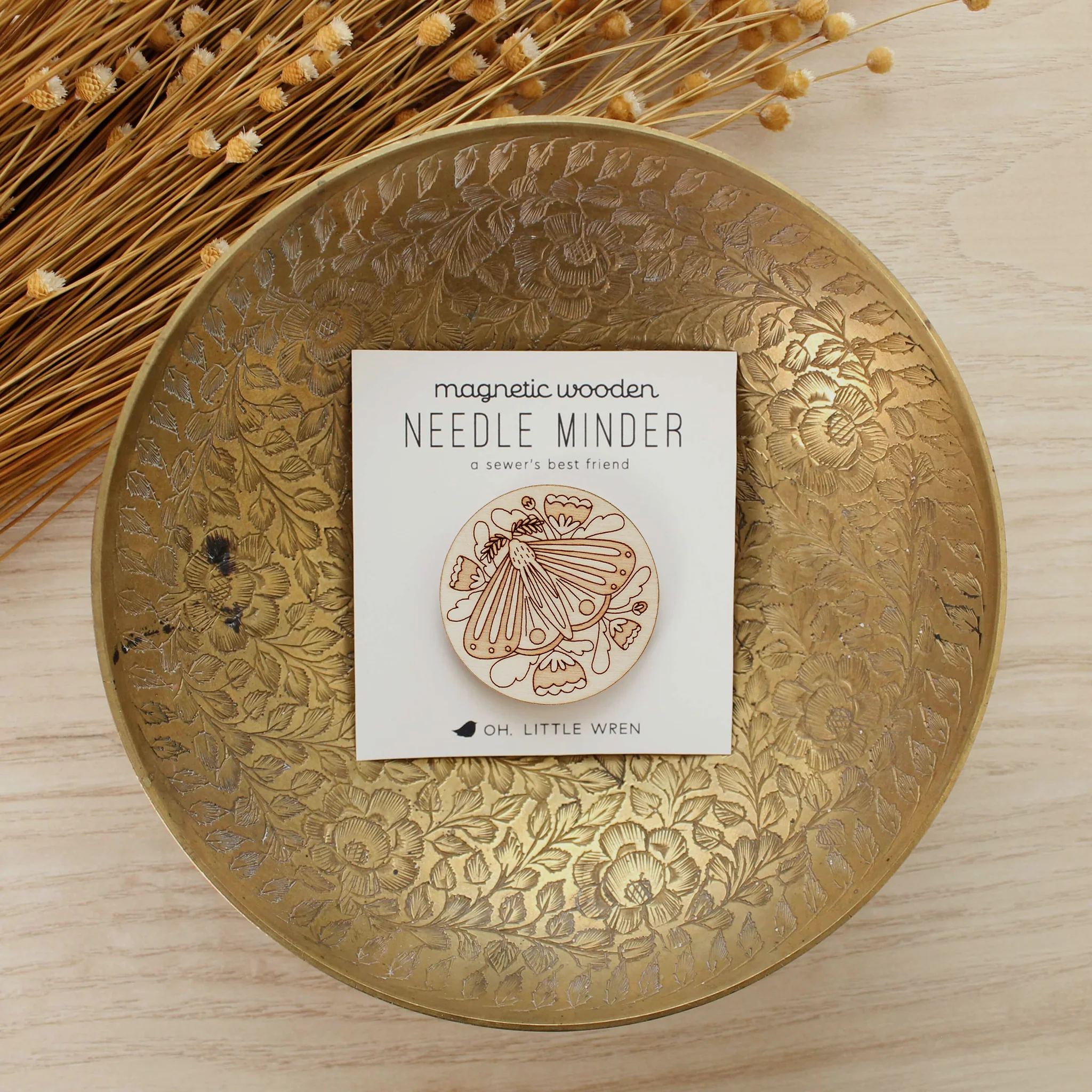 Wood Moth Needle Minder, Nature Themed Sewer's Gift - Image 2