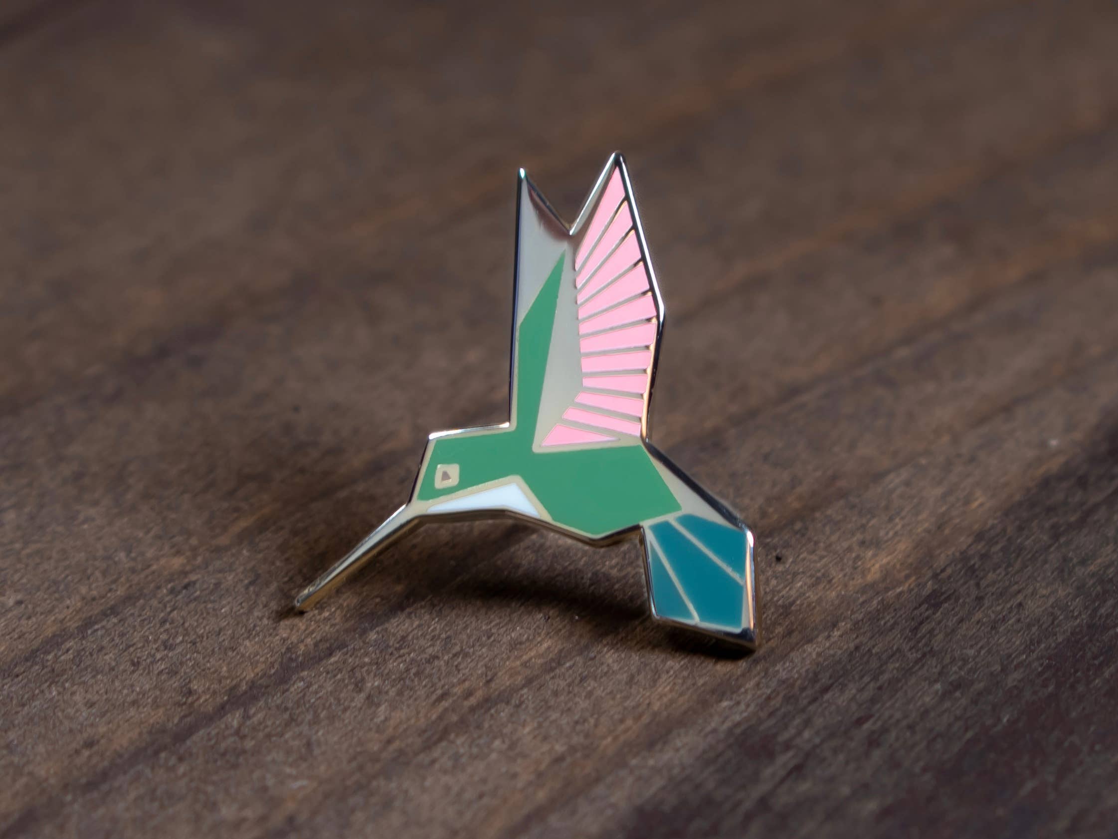 Female Ruby-Throated Hummingbird Enamel Pin - Image 1