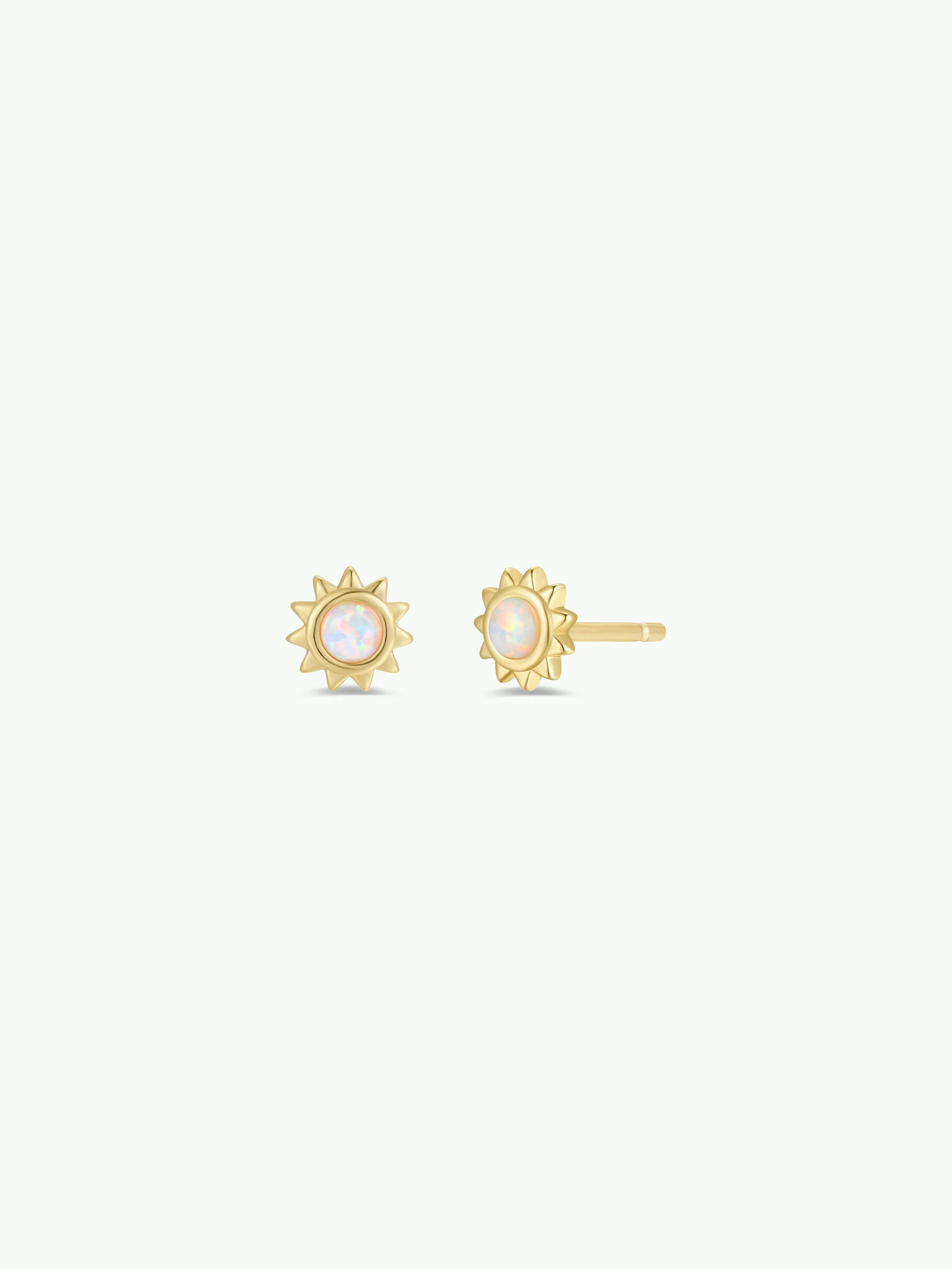 Sun Stud - White Opal - Gold Earrings - Image 1