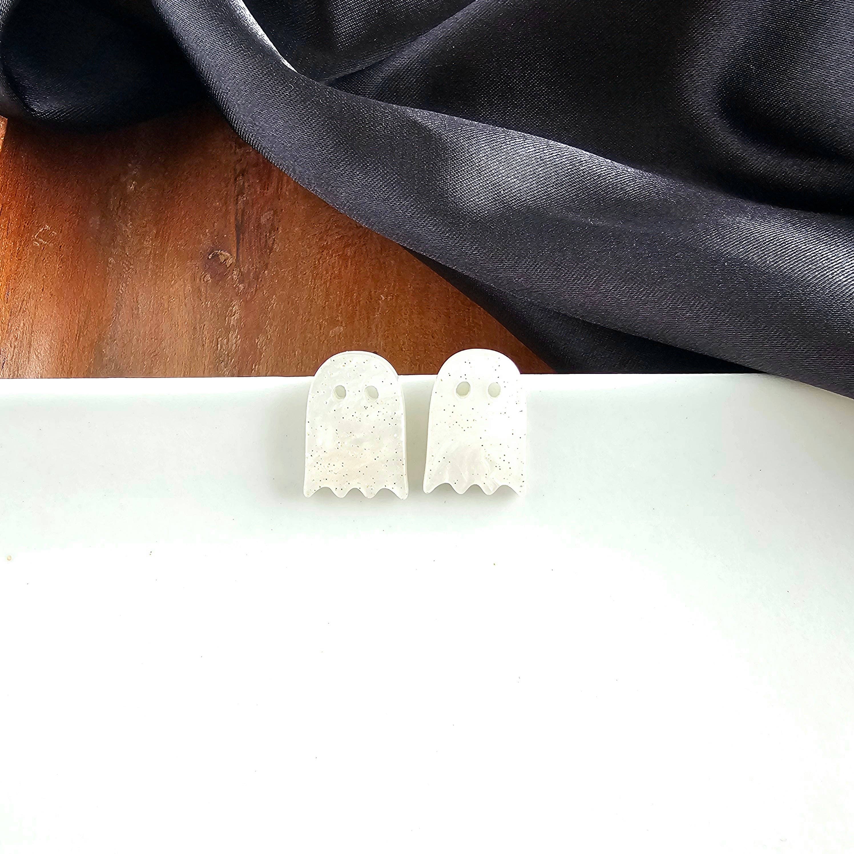 Mini Ghost Studs - White Shimmer // Jewelry, Halloween, Earrings - Image 2