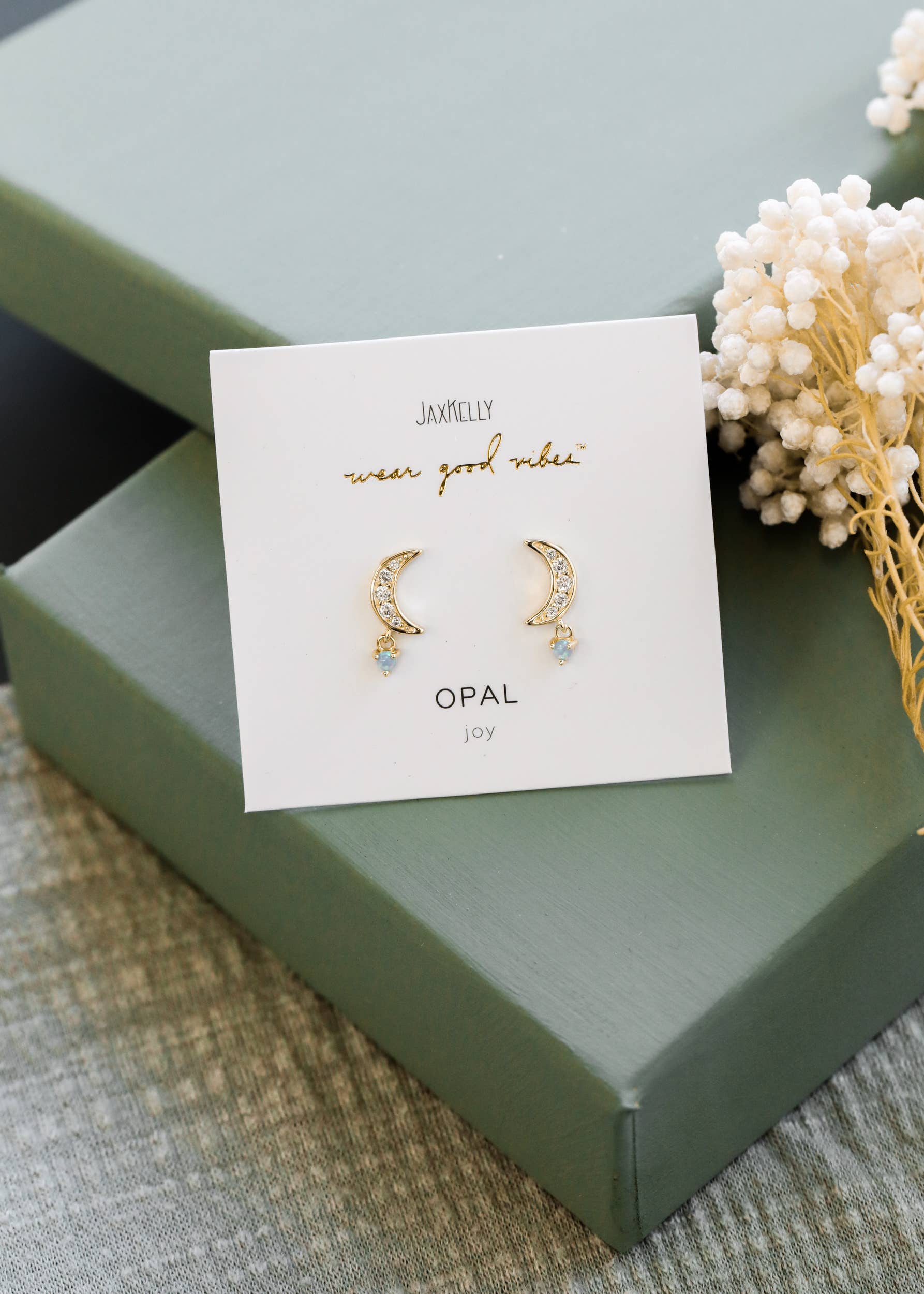 Moon Drop - Opal - Gold Earrings - Image 3