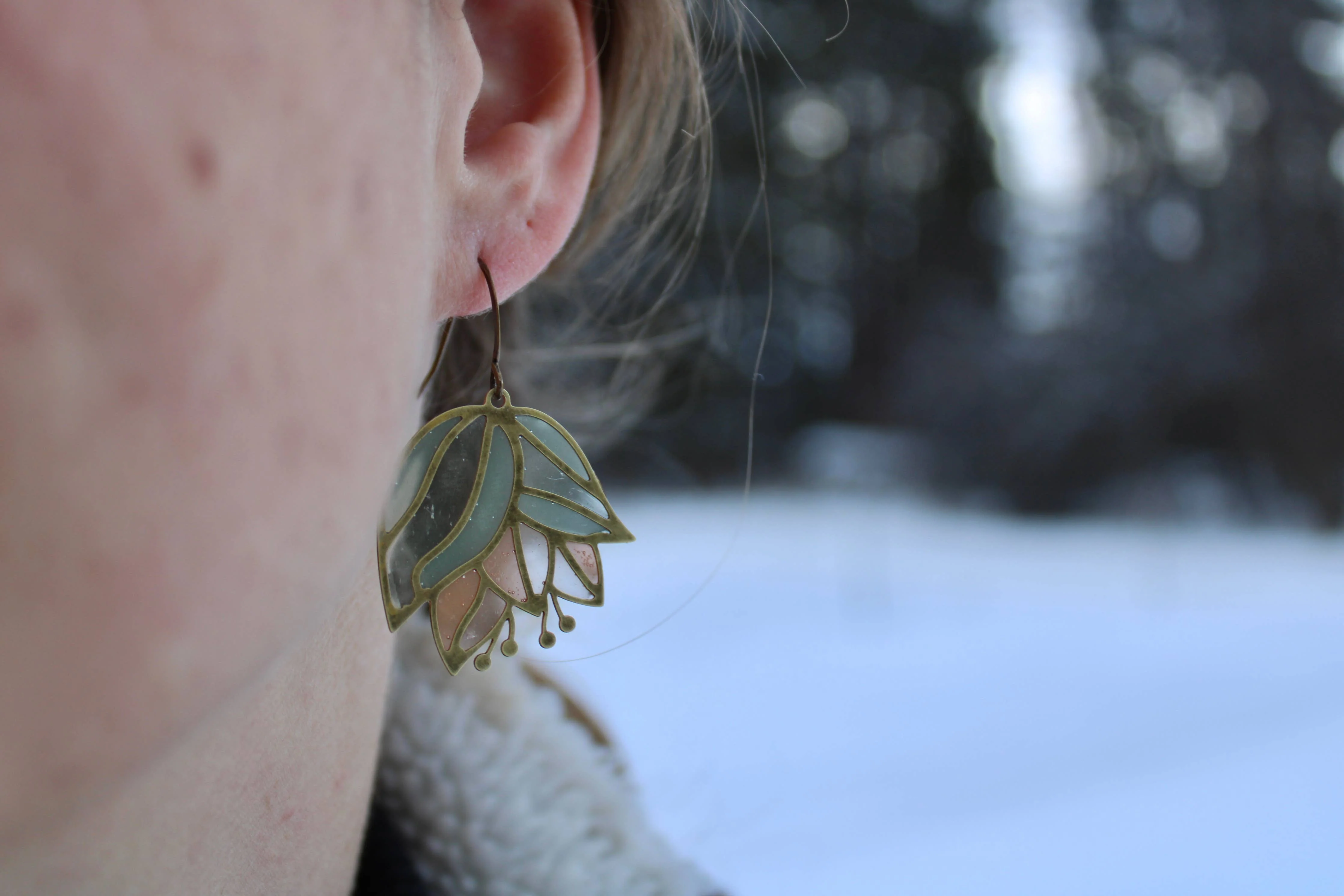 Lotus Bud // Stained Glass Resin Earrings - Image 2