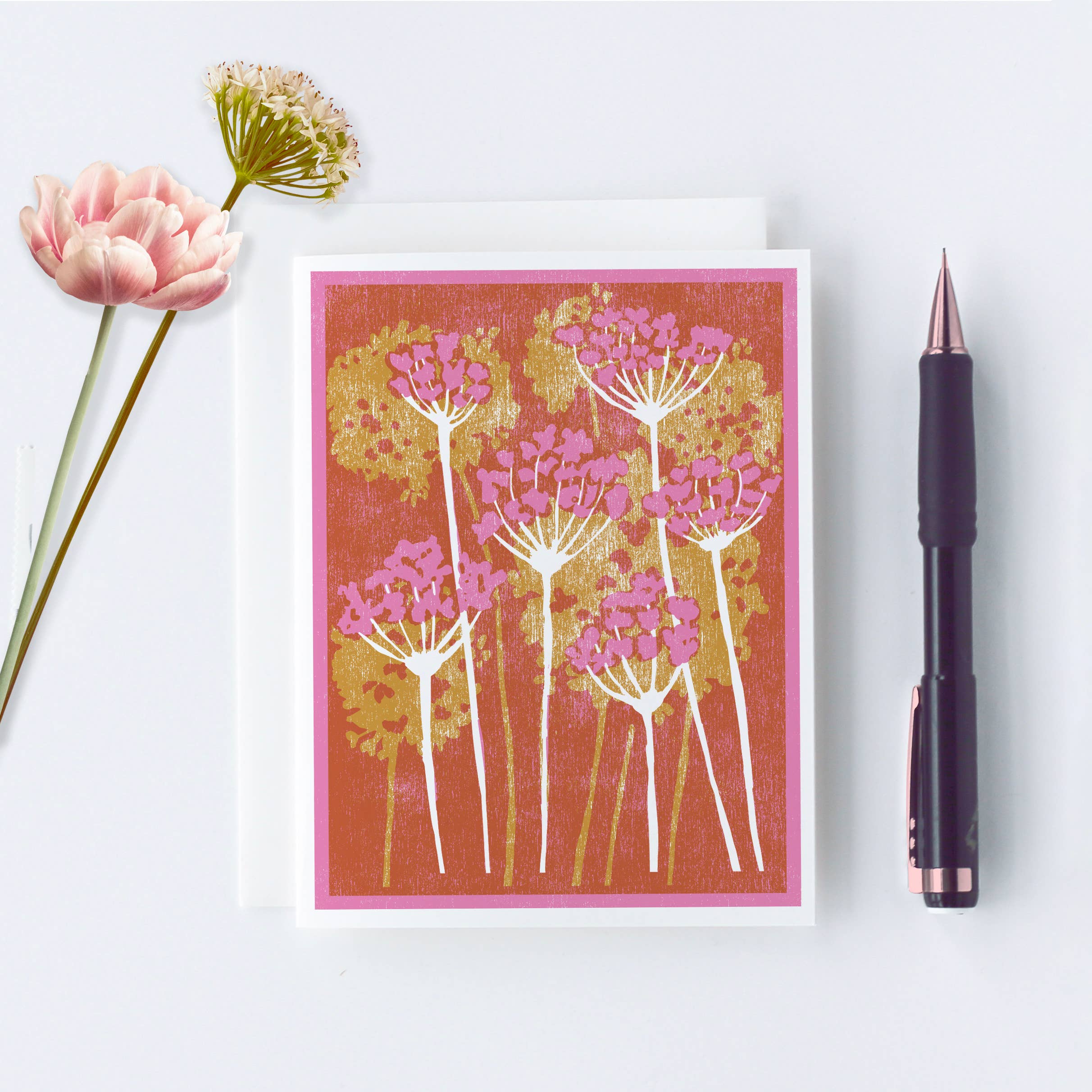 Pink and Gold Floral Letterpress Card- Boxed Set of Six - Image 2