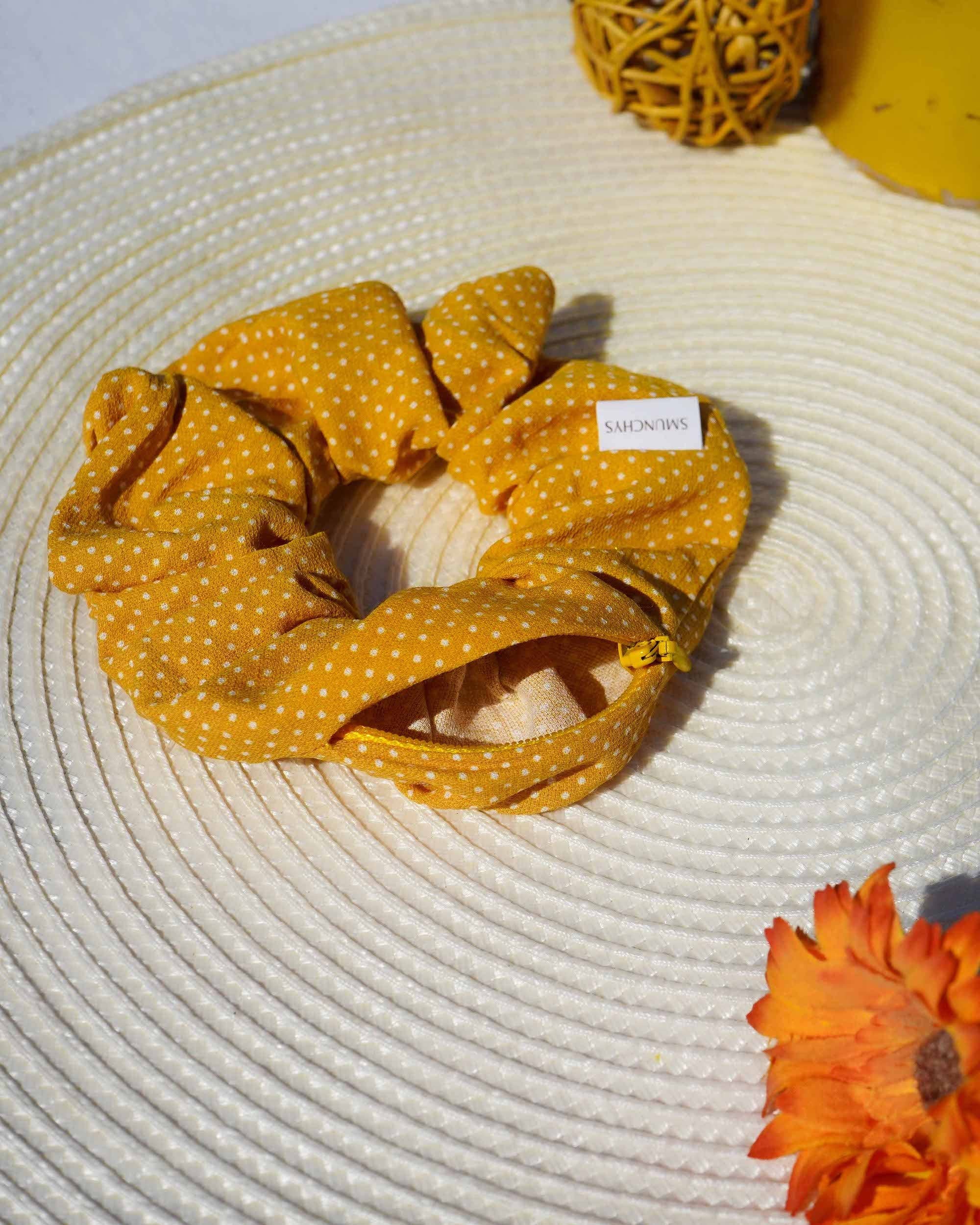 Mustard Polka Dot Zipper Scrunchie - Image 3