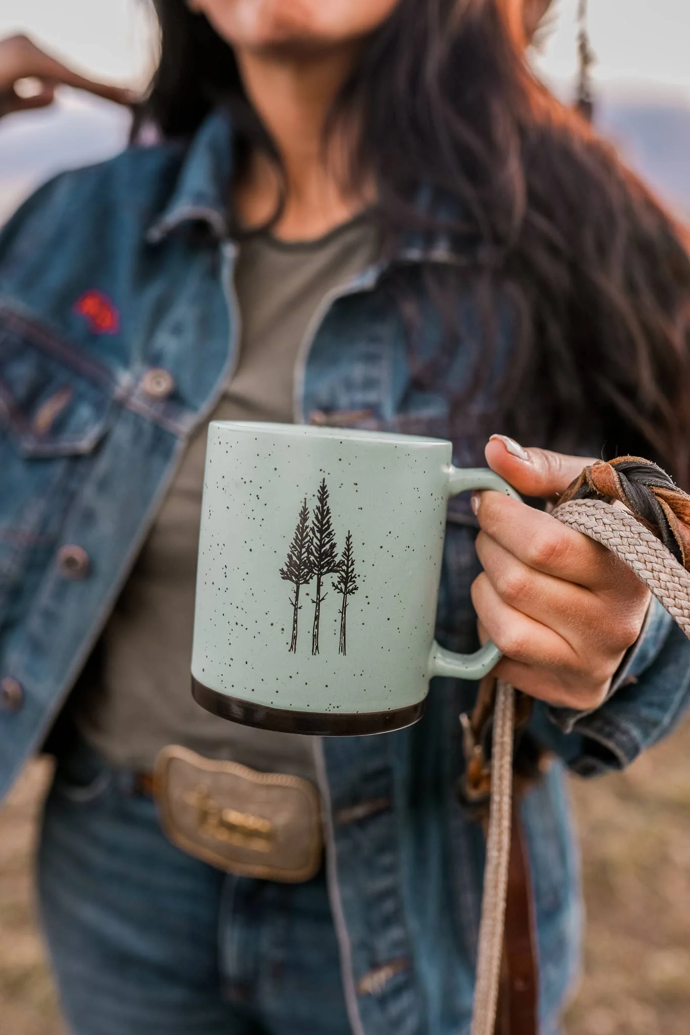 Rustic Three Tree Ceramic Mug- Sage - Image 1